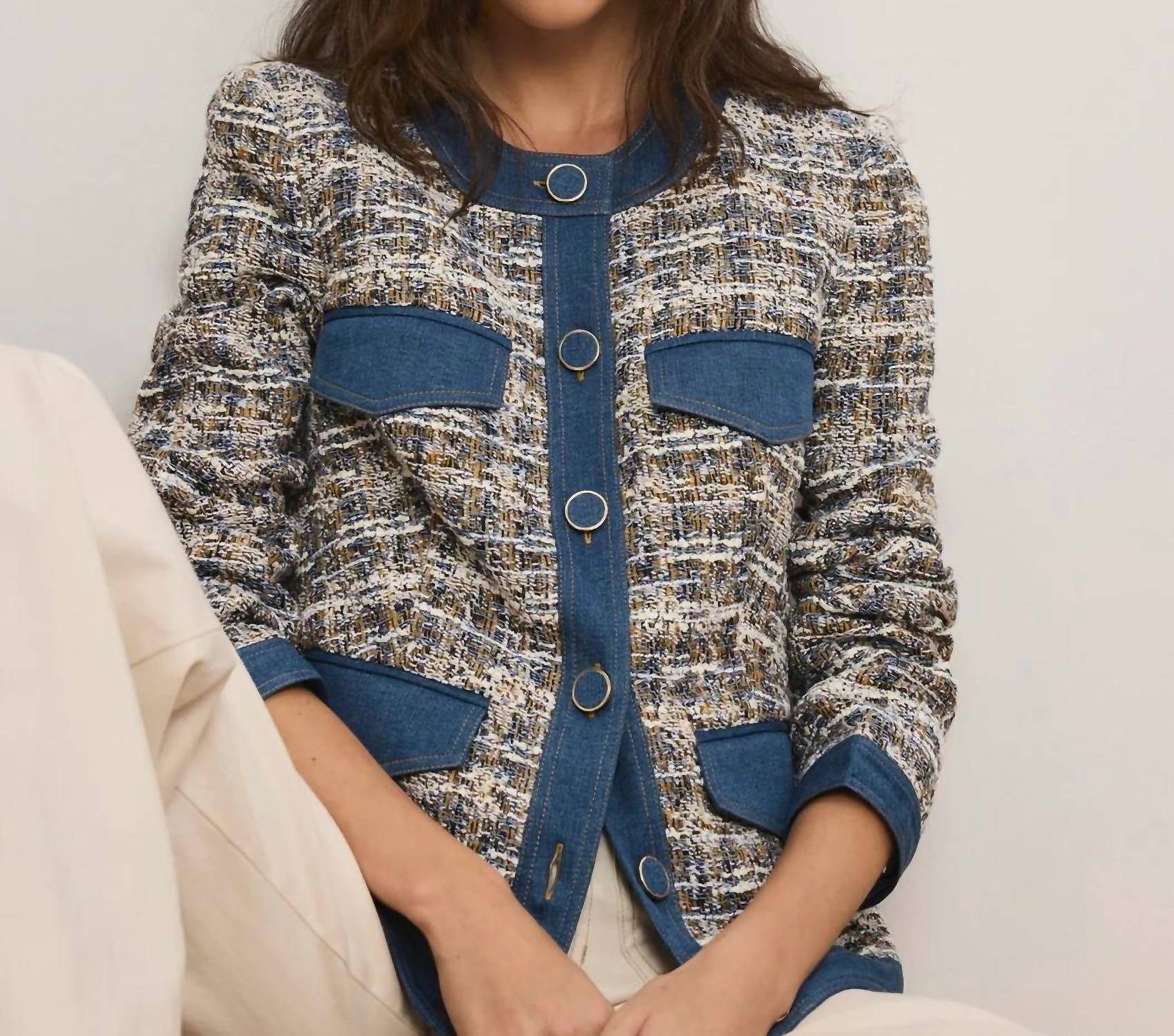 Ainslie Tweed Jacket In Navy Multi - Image 3