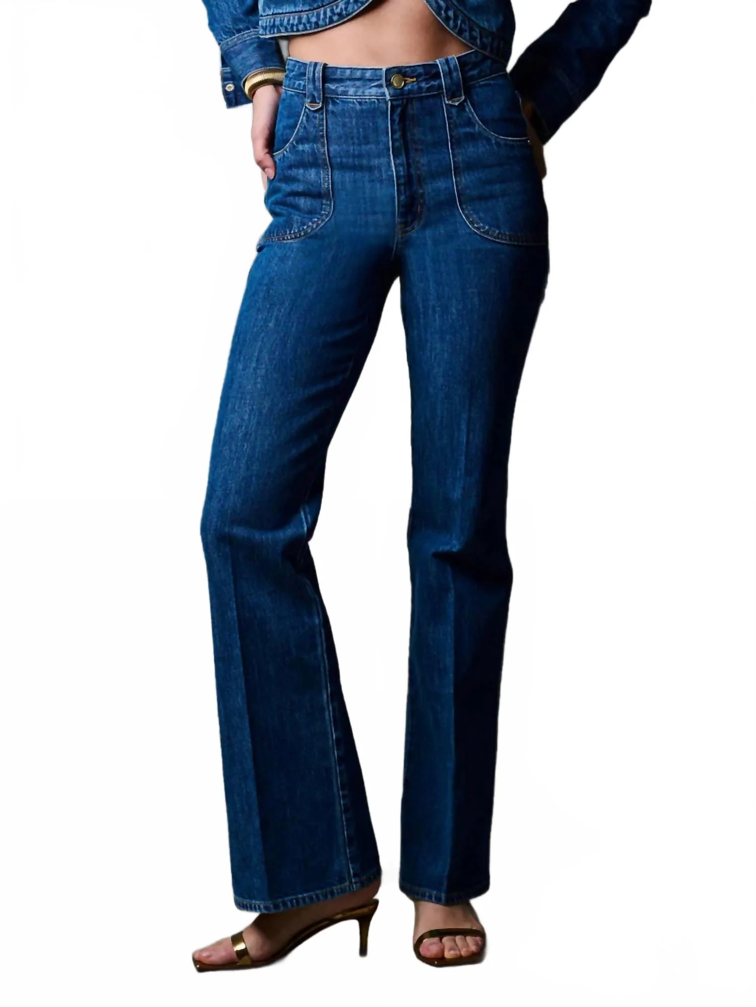 Alana High Rise Slight Flare Jeans In Dark Blue - Image 2