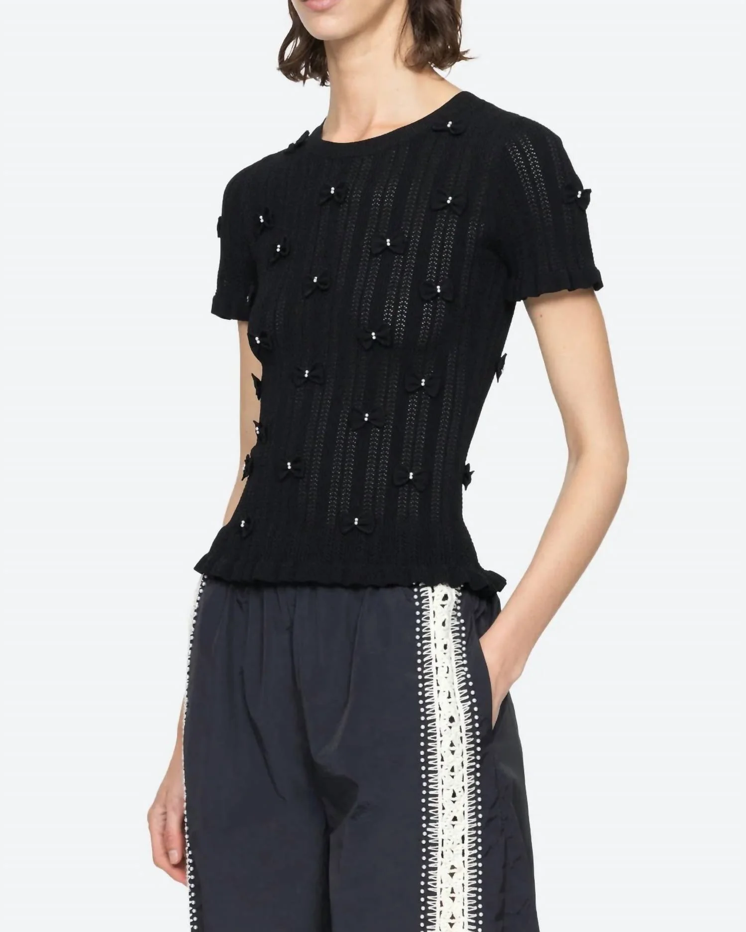 Alberta Pearl Short Sleeve Top In Black - Image 2