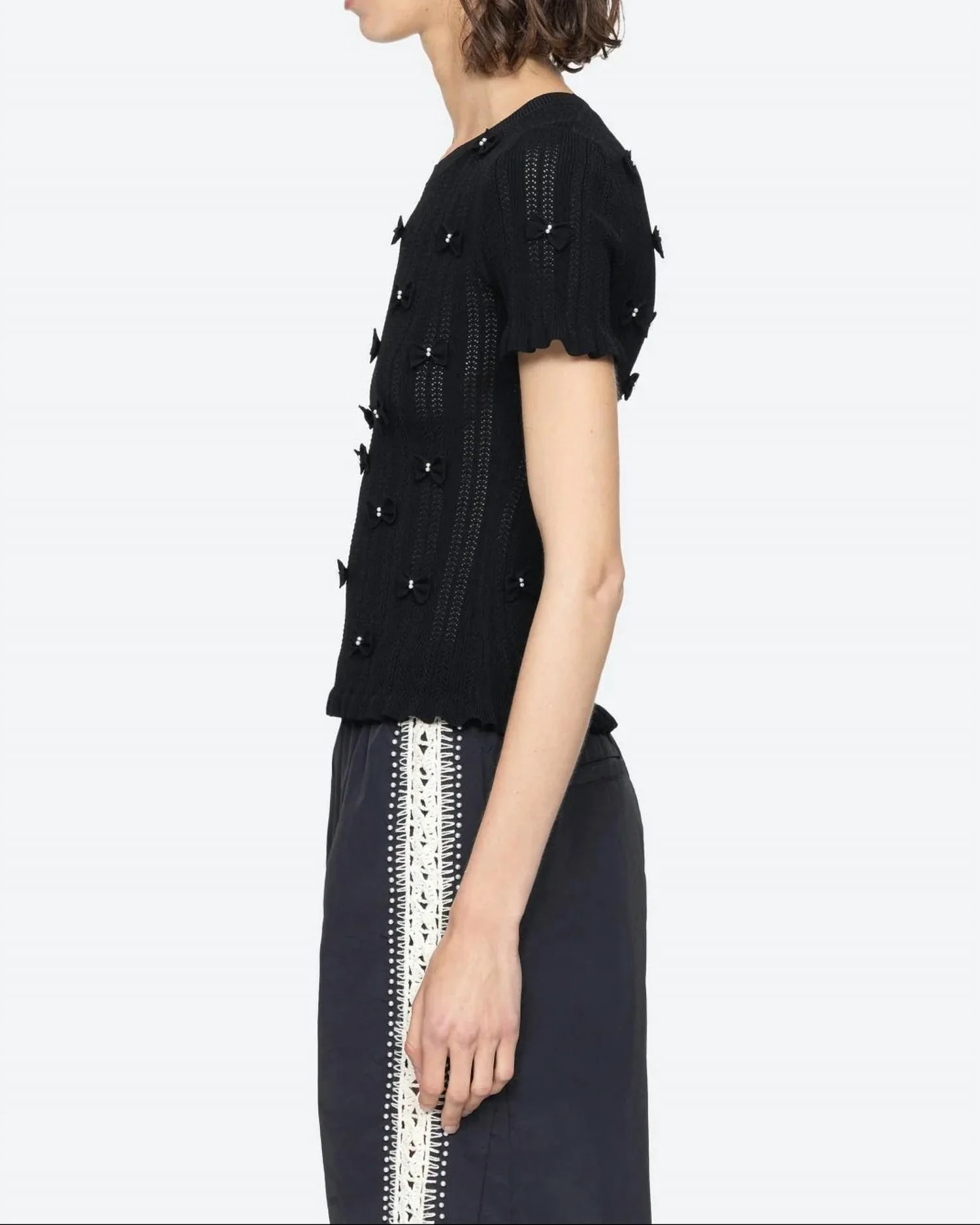 Alberta Pearl Short Sleeve Top In Black - Image 3