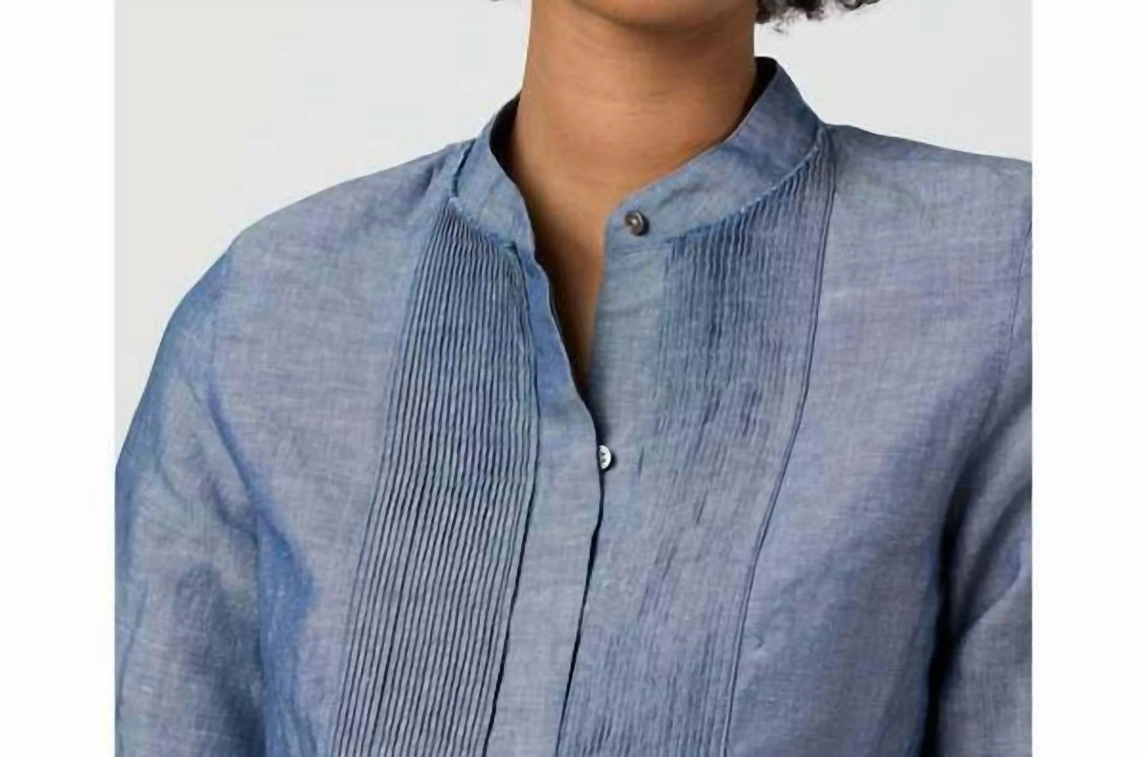 Alden Button Front Shirt In Indigo Cotolino Chambray - Image 5