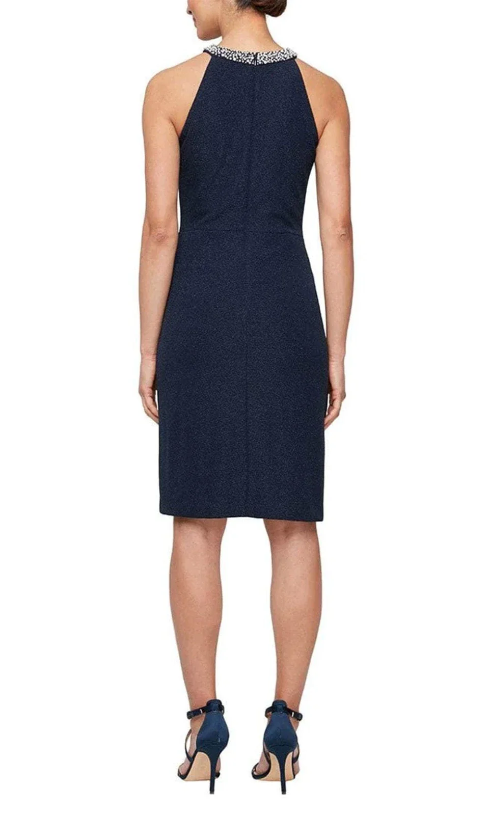 Alex Evenings Dress Women Dark Navy Stretch Beaded Neck Party Cocktail FROG464 - Image 2