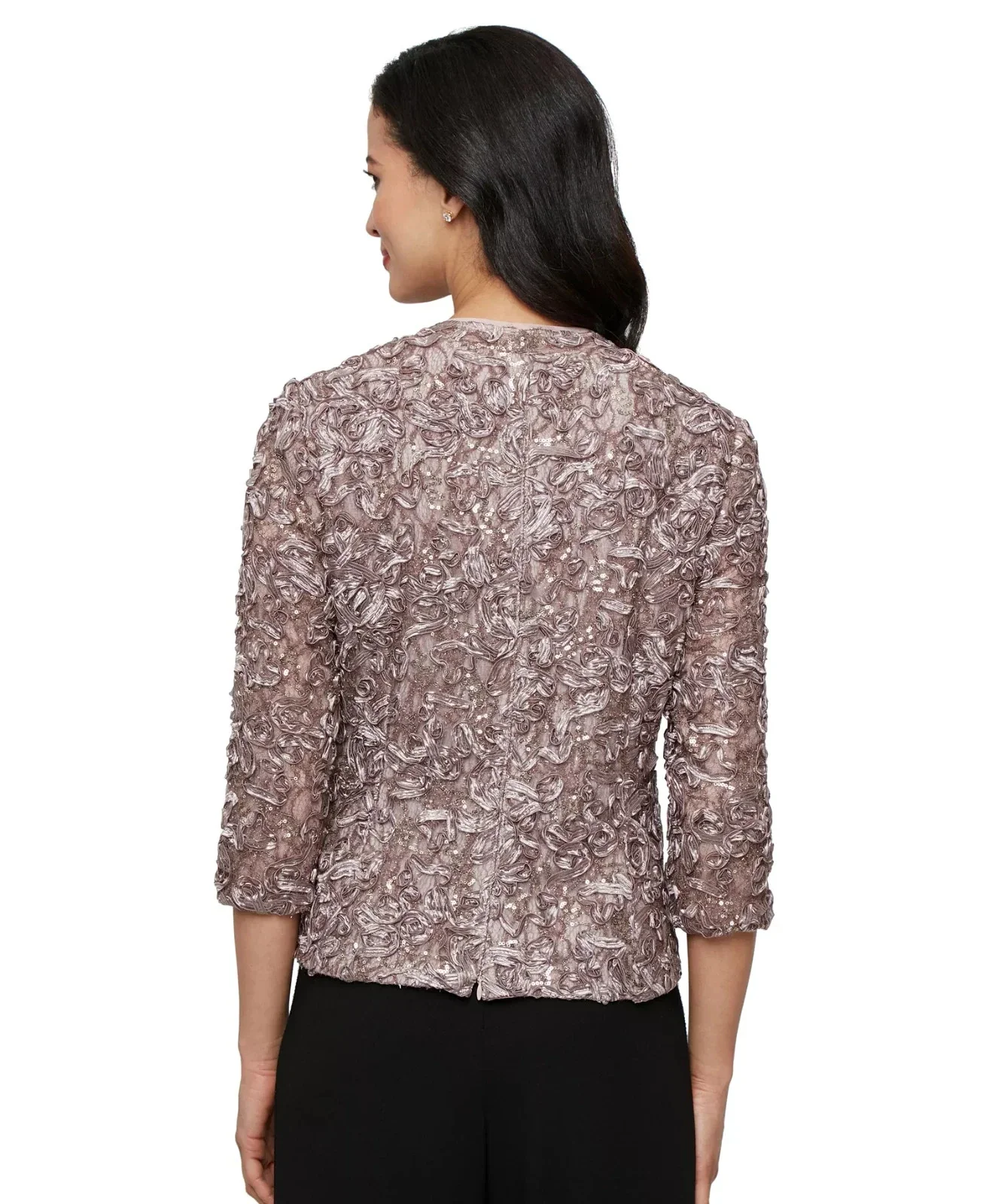 Alex Evenings Top Womens Mink Soutache Lace 3/4-Sleeve Square Neck PAL94 - Image 2