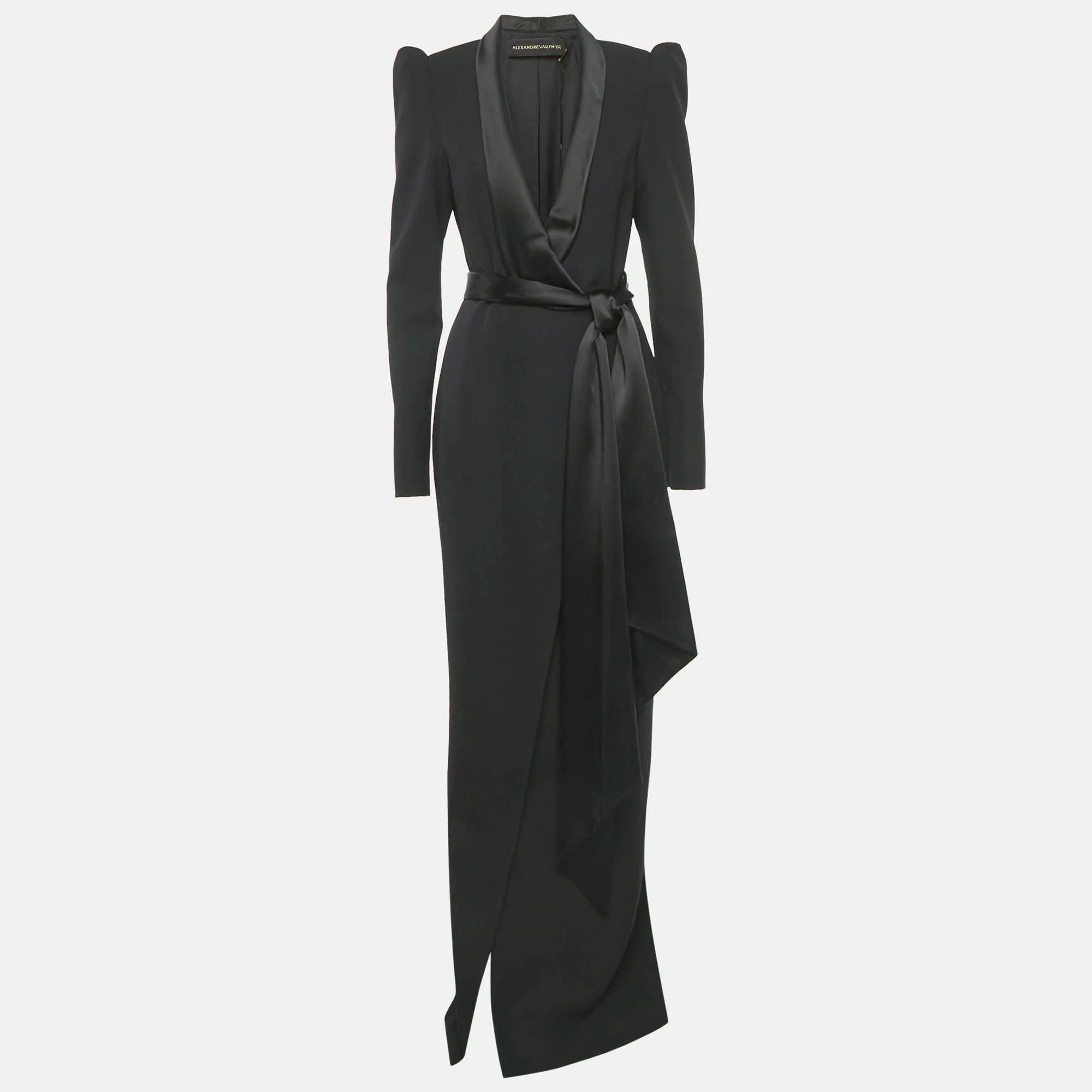 Alexandre Vauthier Black Satin Collar Crepe Tailored Long Dress