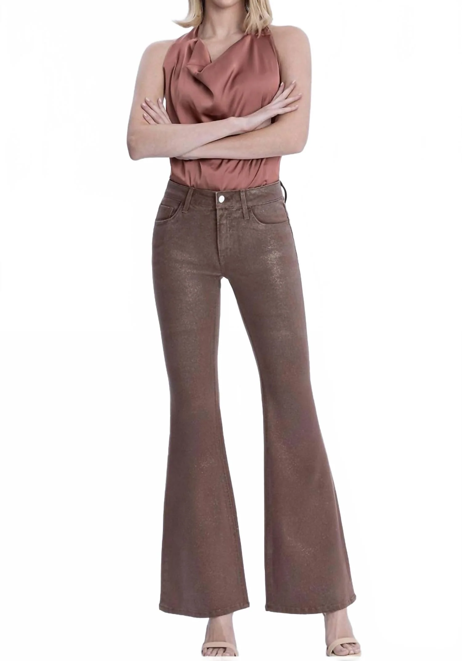Alison Mid-Rise Glitter Jean In Coco Gold