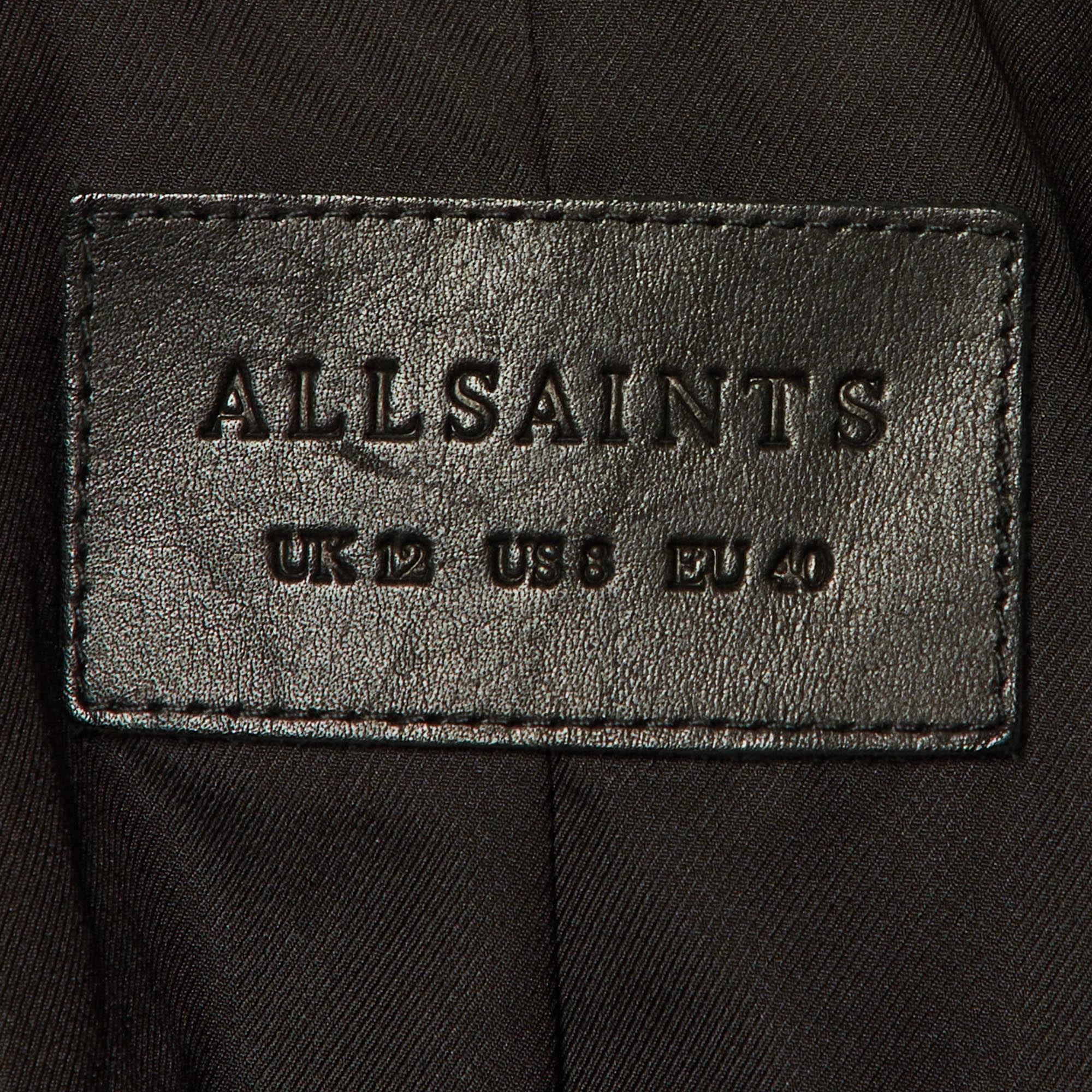 All Saints Vintage Grey Leather Cargo Biker Jacket - Image 4