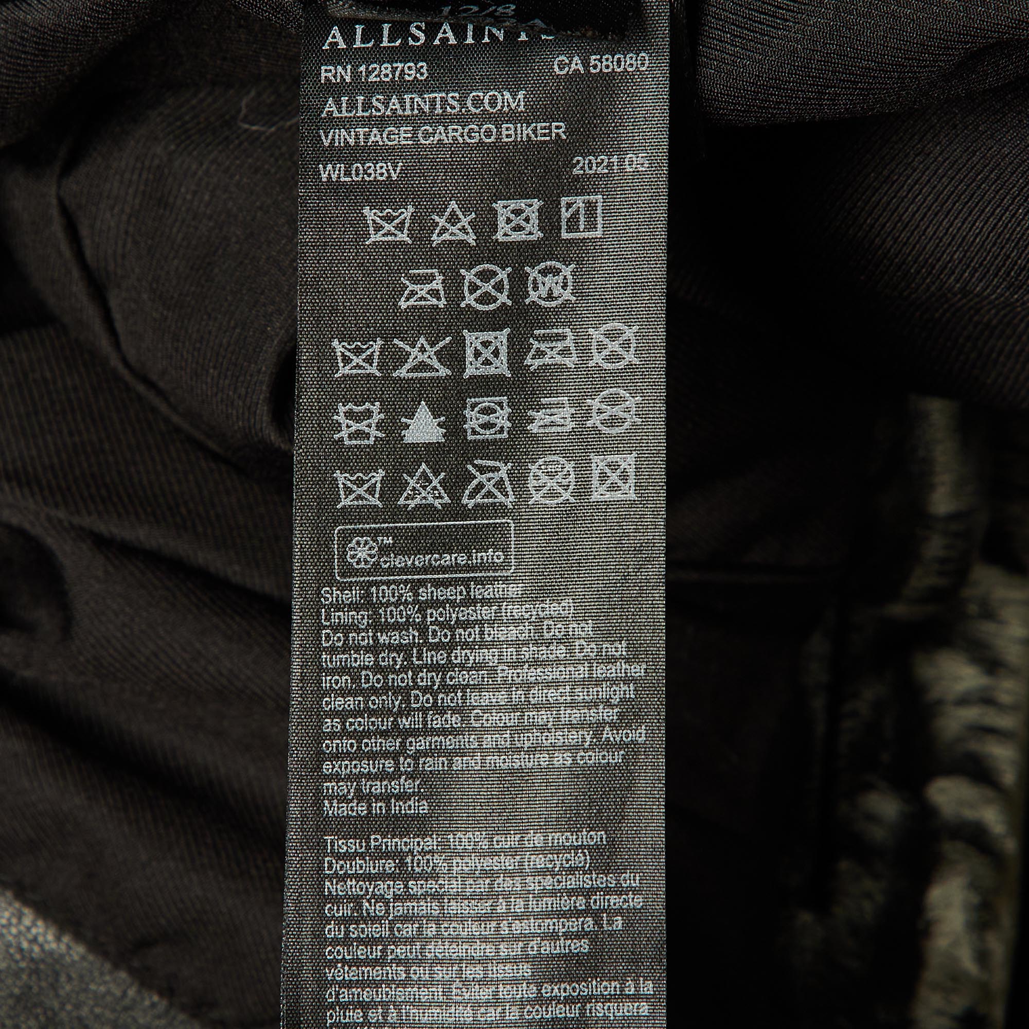 All Saints Vintage Grey Leather Cargo Biker Jacket - Image 5