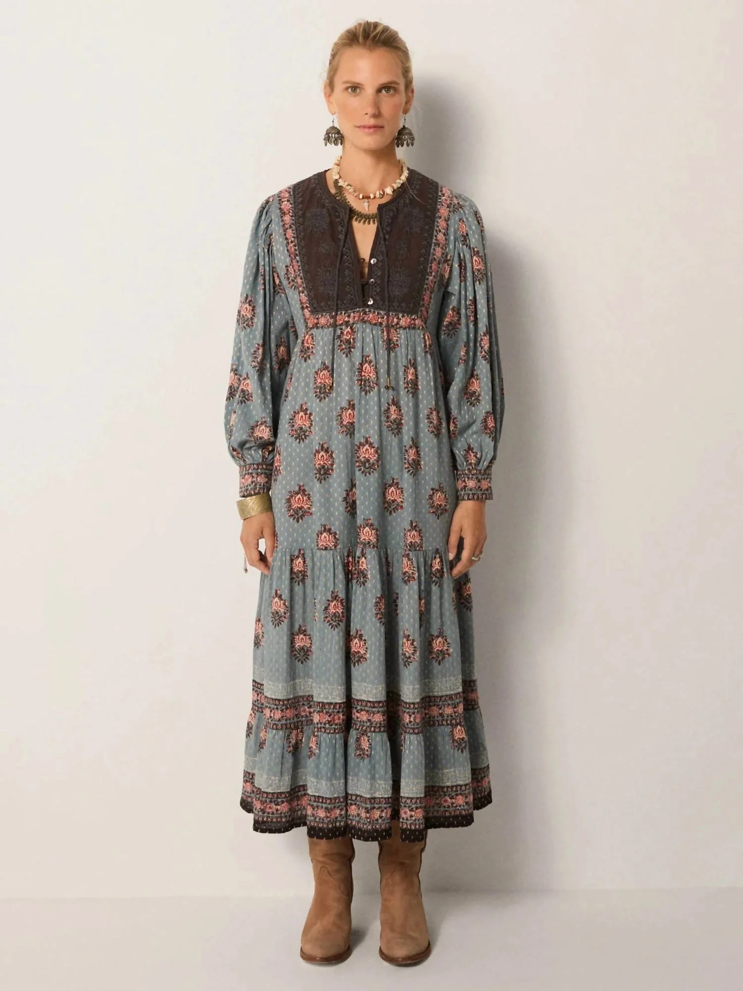 Allegra Afghan-Inspired Dress In Cerulean Mist