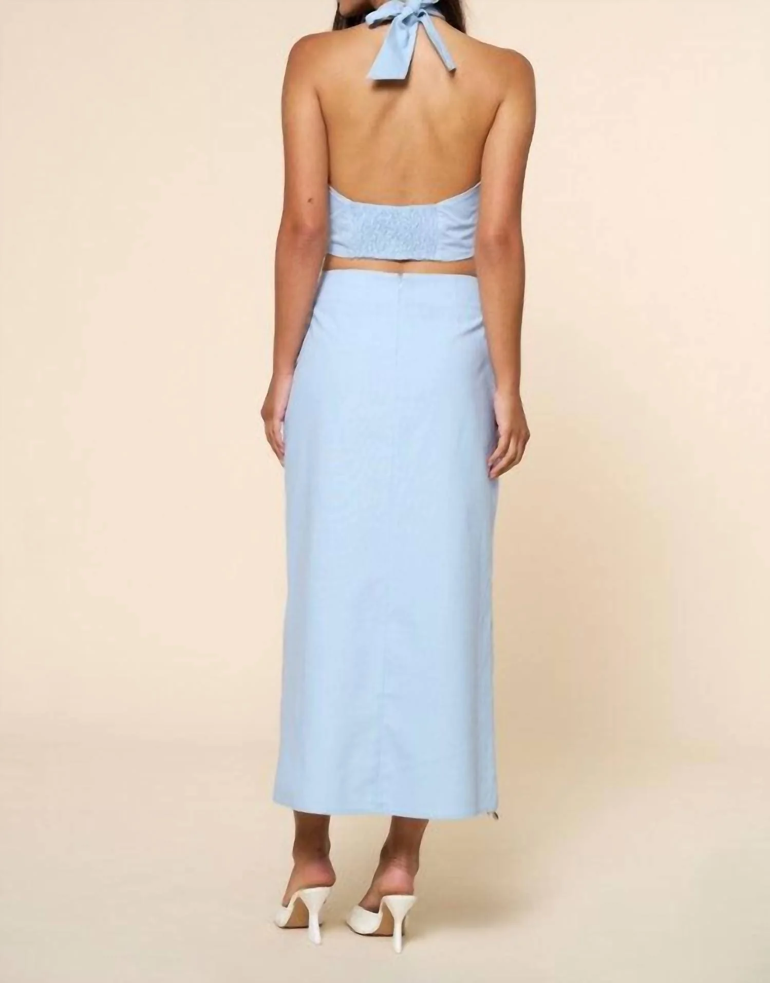 Amanda Halter Crop Top And Skirt Set In Blue - Image 3