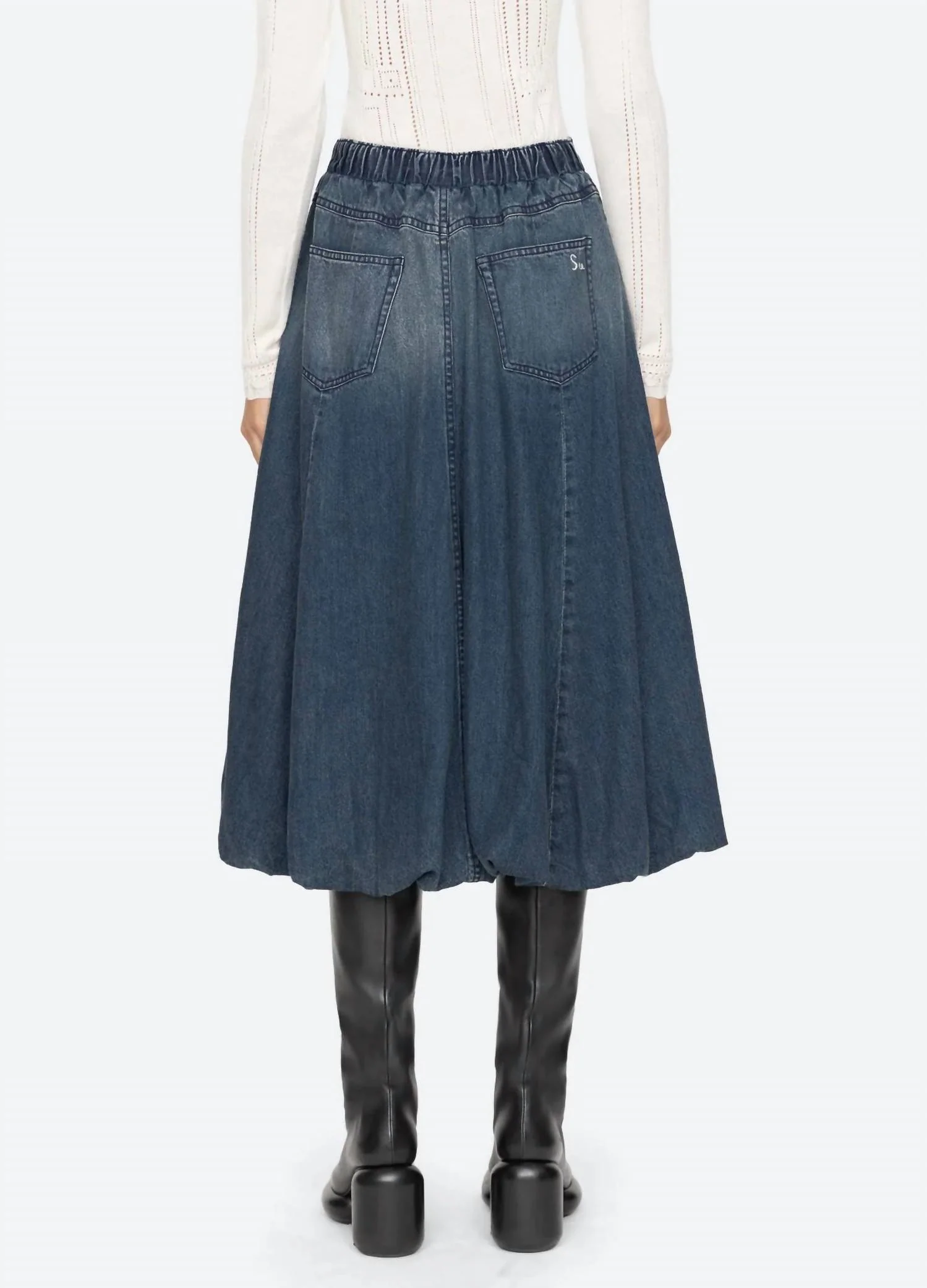 Amari Denim Bubble Midi Skirt In Blue - Image 2