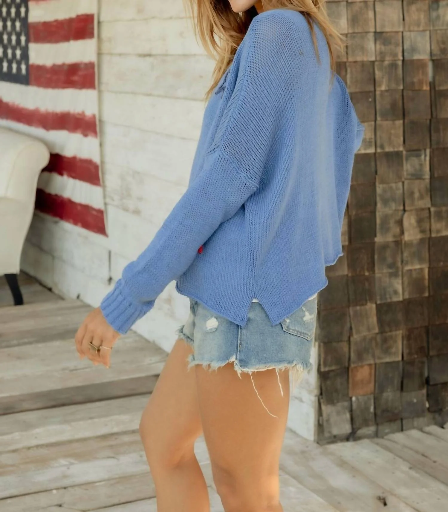 American Star Crewneck Sweater In Cornish Blue Multi - Image 2