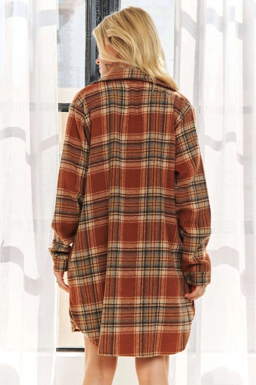 Amore Button Down Flannel Shacket - Plus In Rust - Image 4
