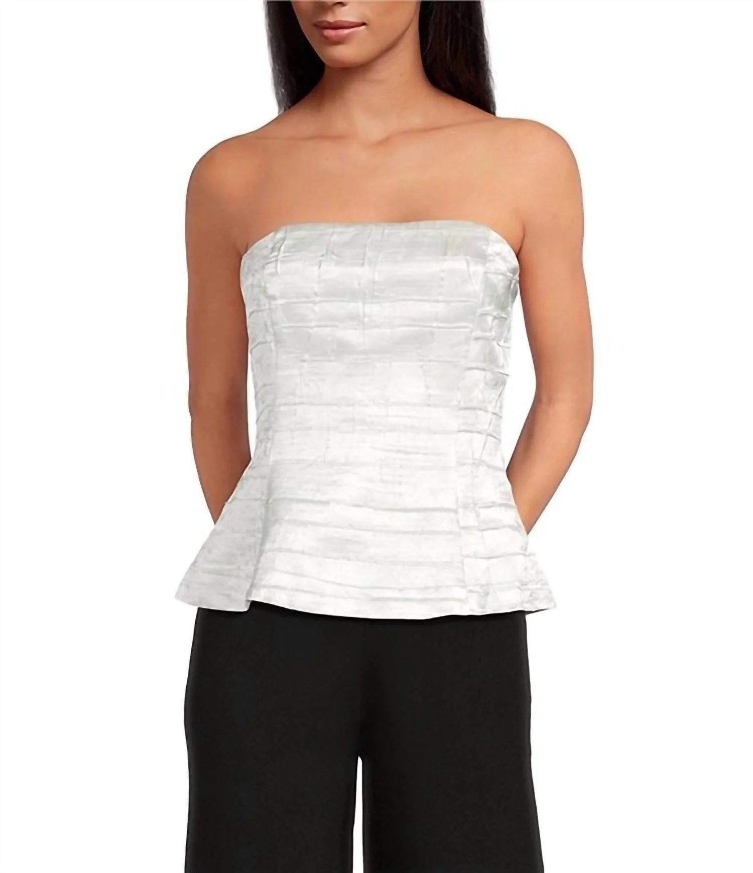 Amy Woven Strapless Peplum Top In Champagne