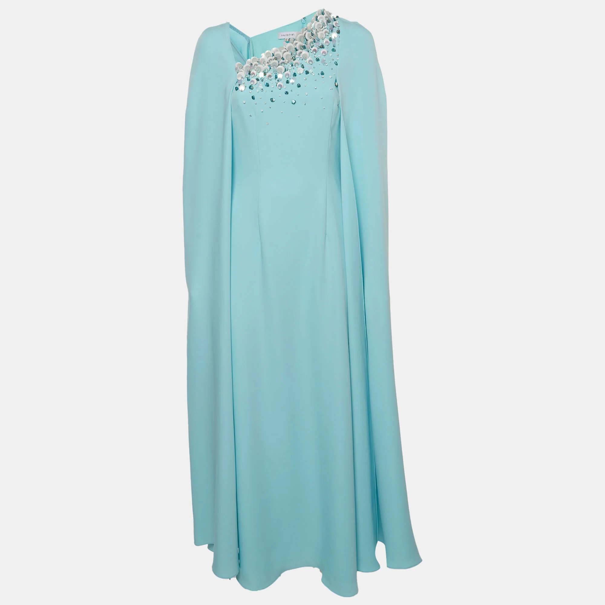 Anatomi Blue Bead Embellished Synthetic Milani Kaftan Dress