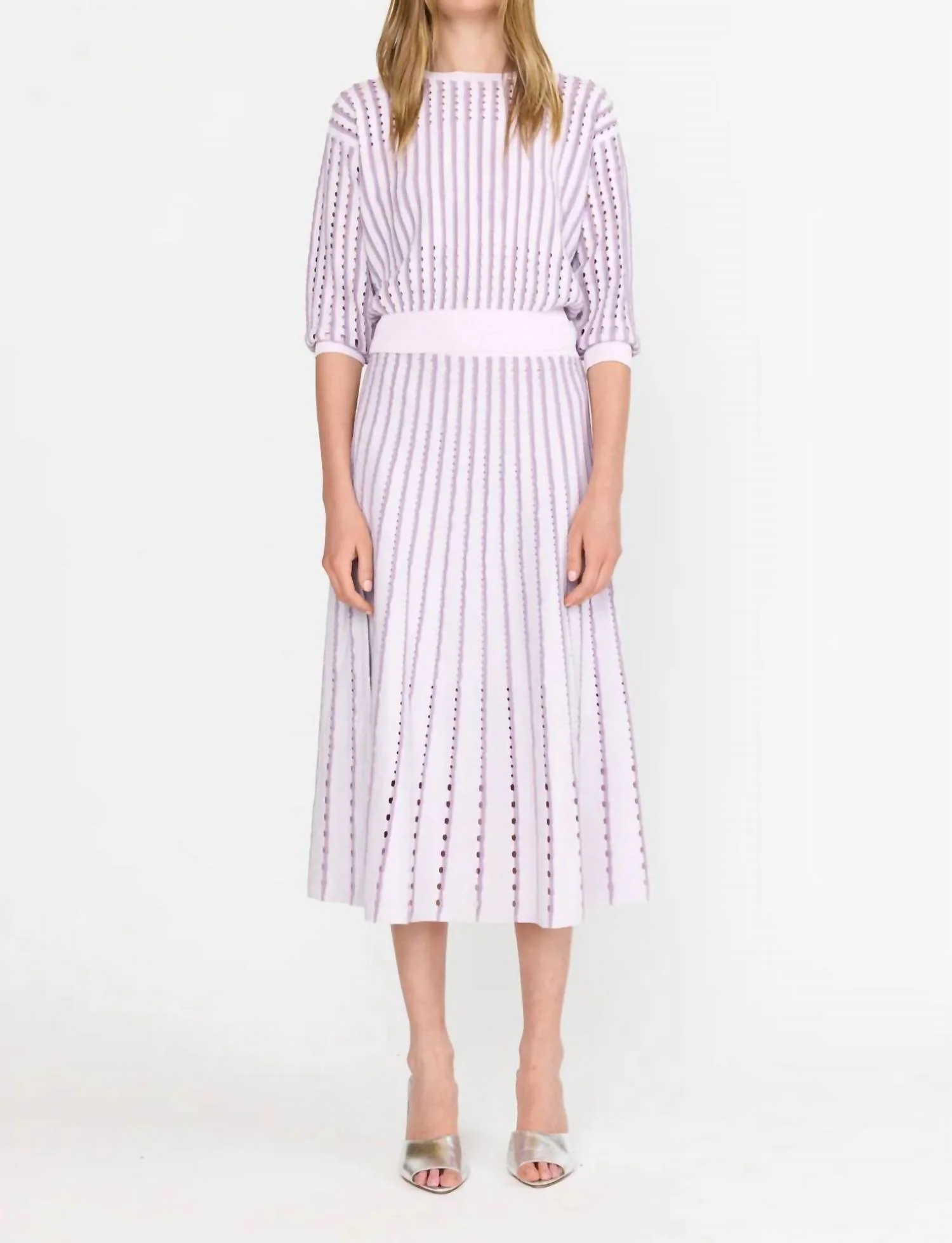 Anaya Sweater In Pinstripe Lilac - Image 2