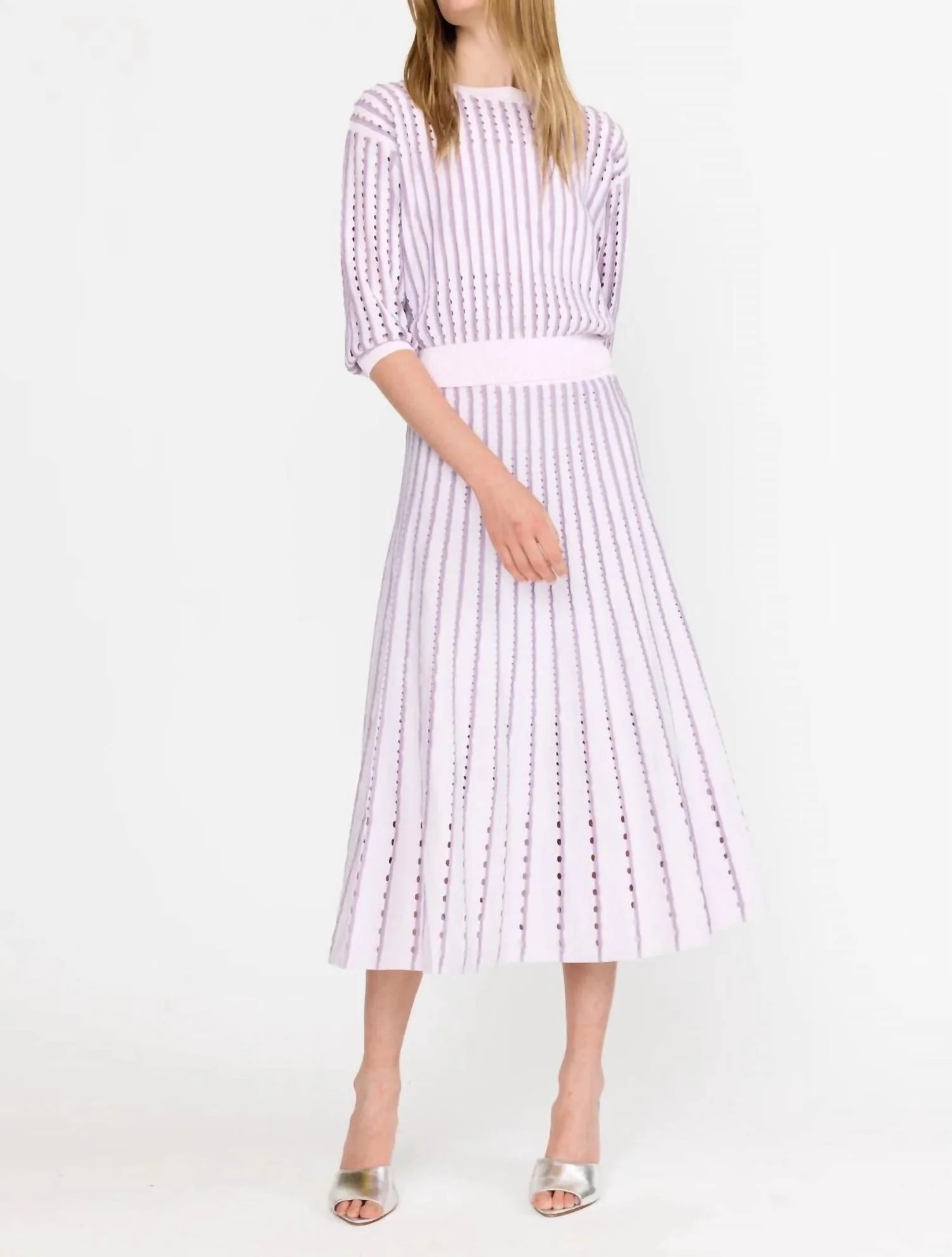 Anaya Sweater In Pinstripe Lilac - Image 3