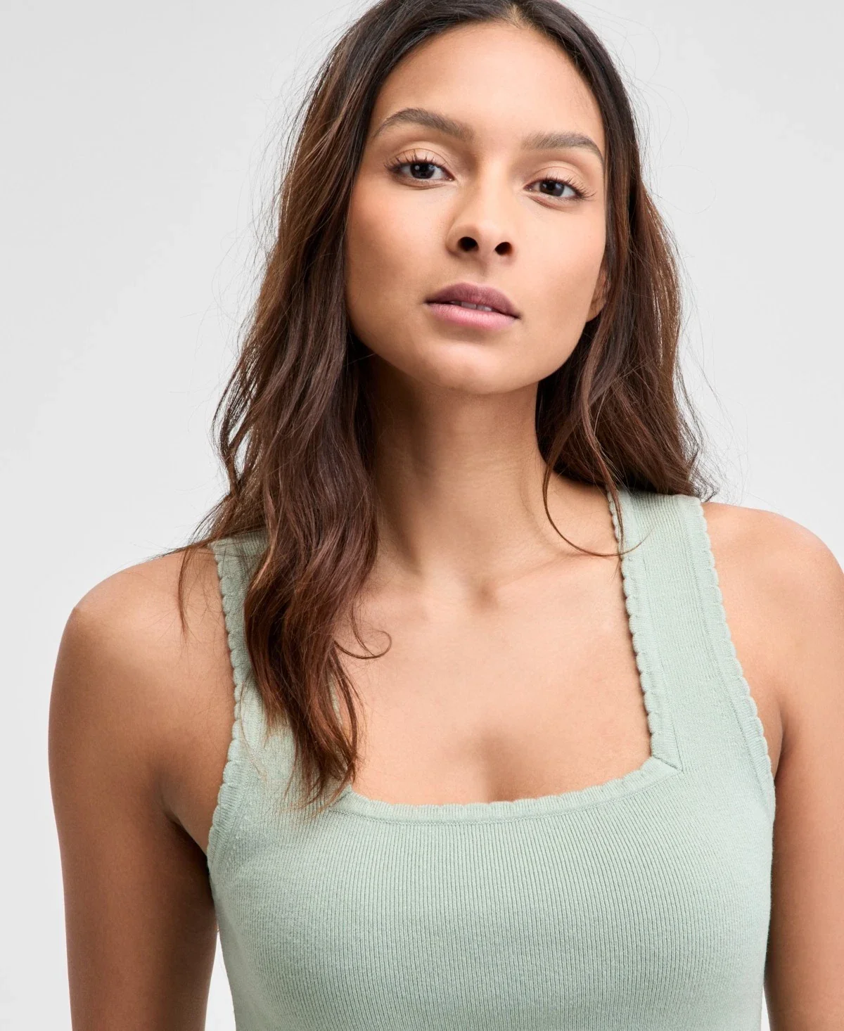 And Now This Tank Top Women's Brookside Moss Scalloped Trim Square Neck PAL35
