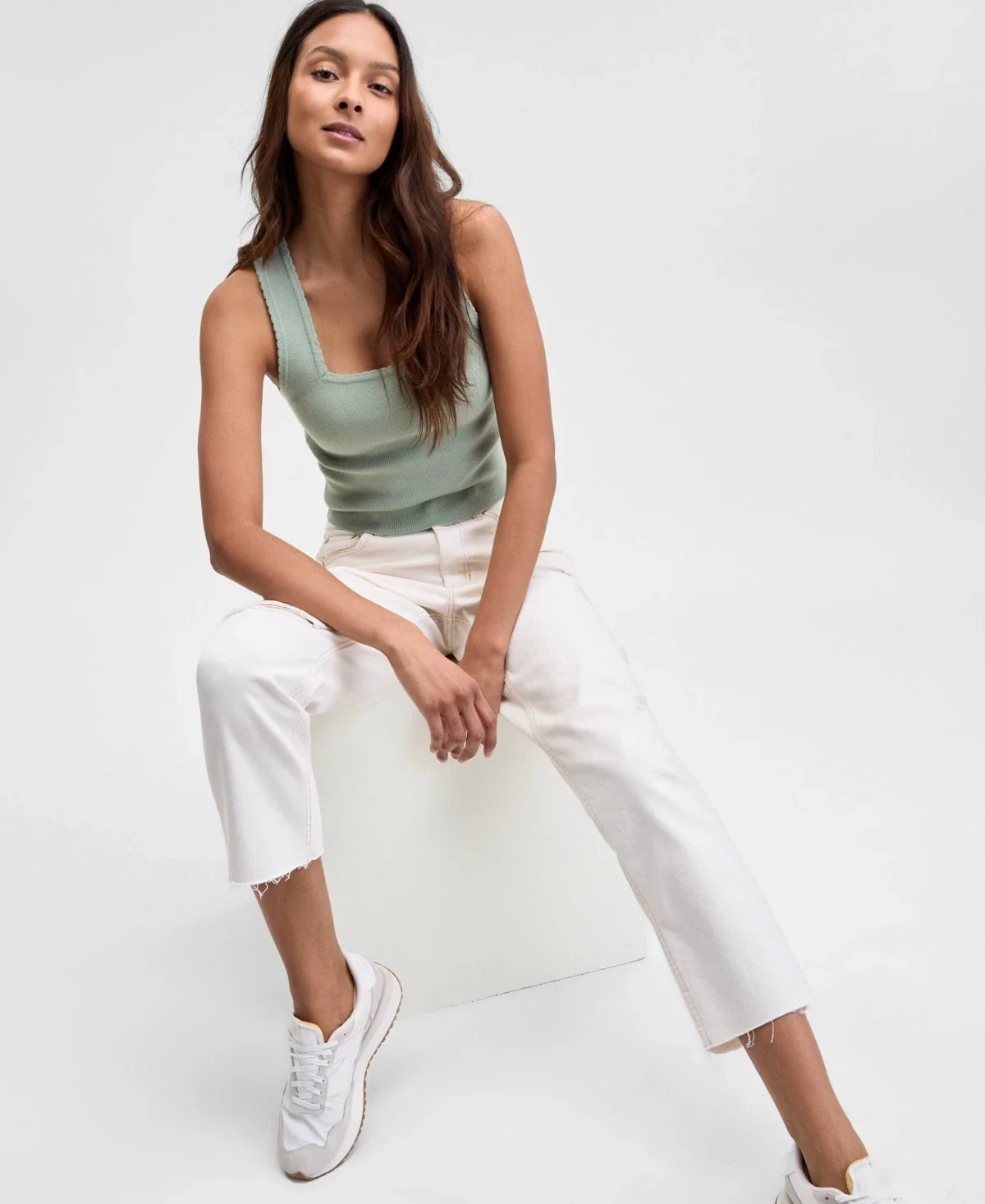 And Now This Tank Top Women's Brookside Moss Scalloped Trim Square Neck PAL35 - Image 4