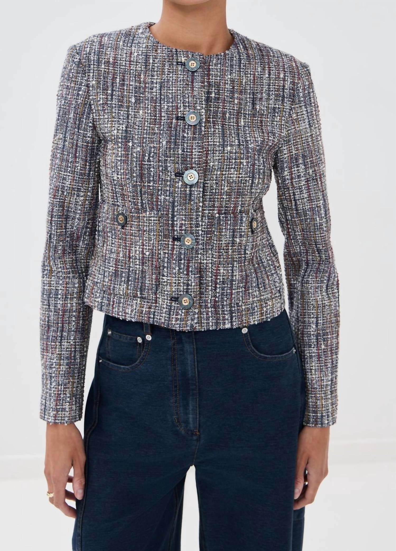 Andrea Cotton Tweed Jacket In Navy Multi