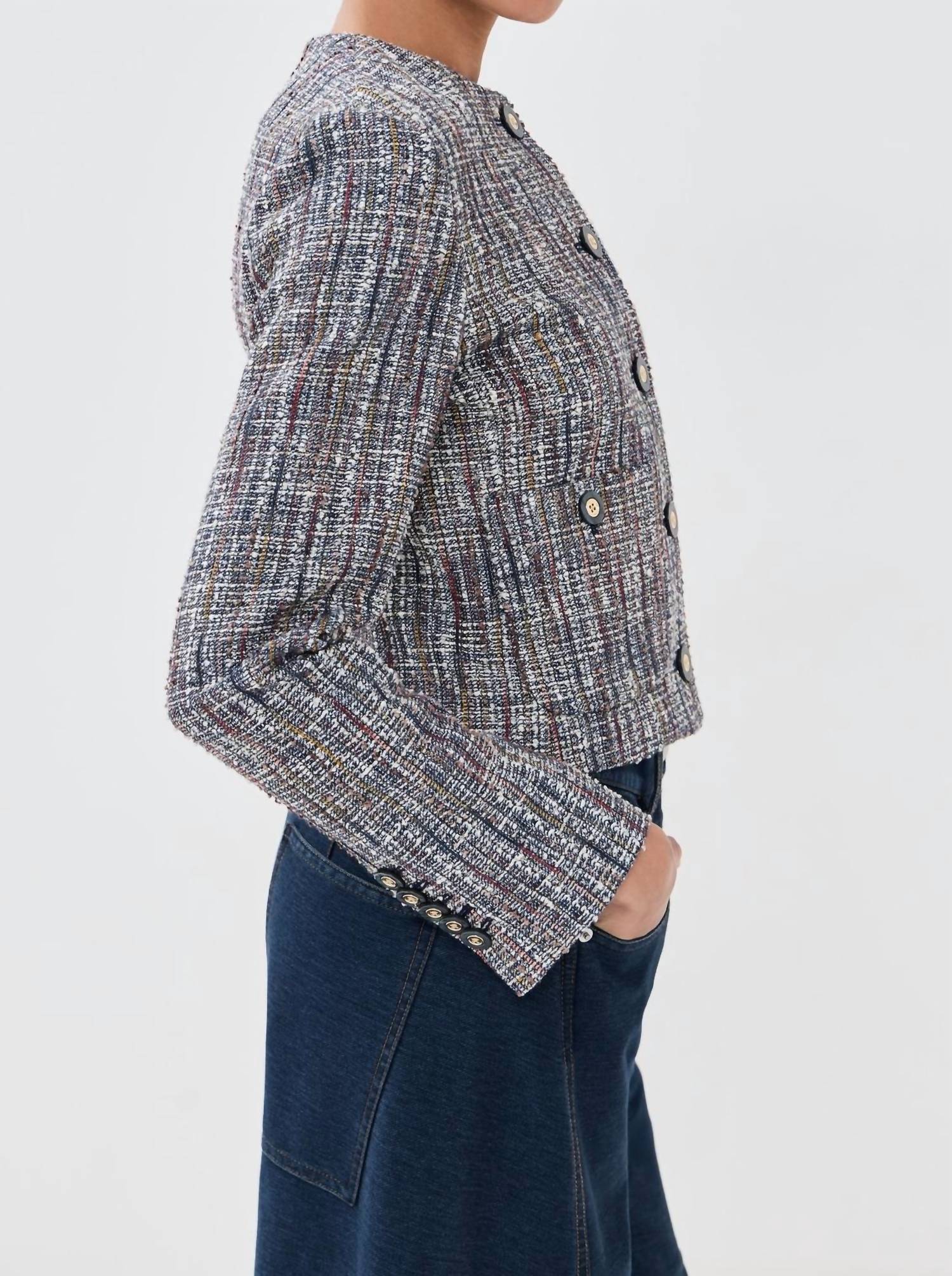 Andrea Cotton Tweed Jacket In Navy Multi - Image 3