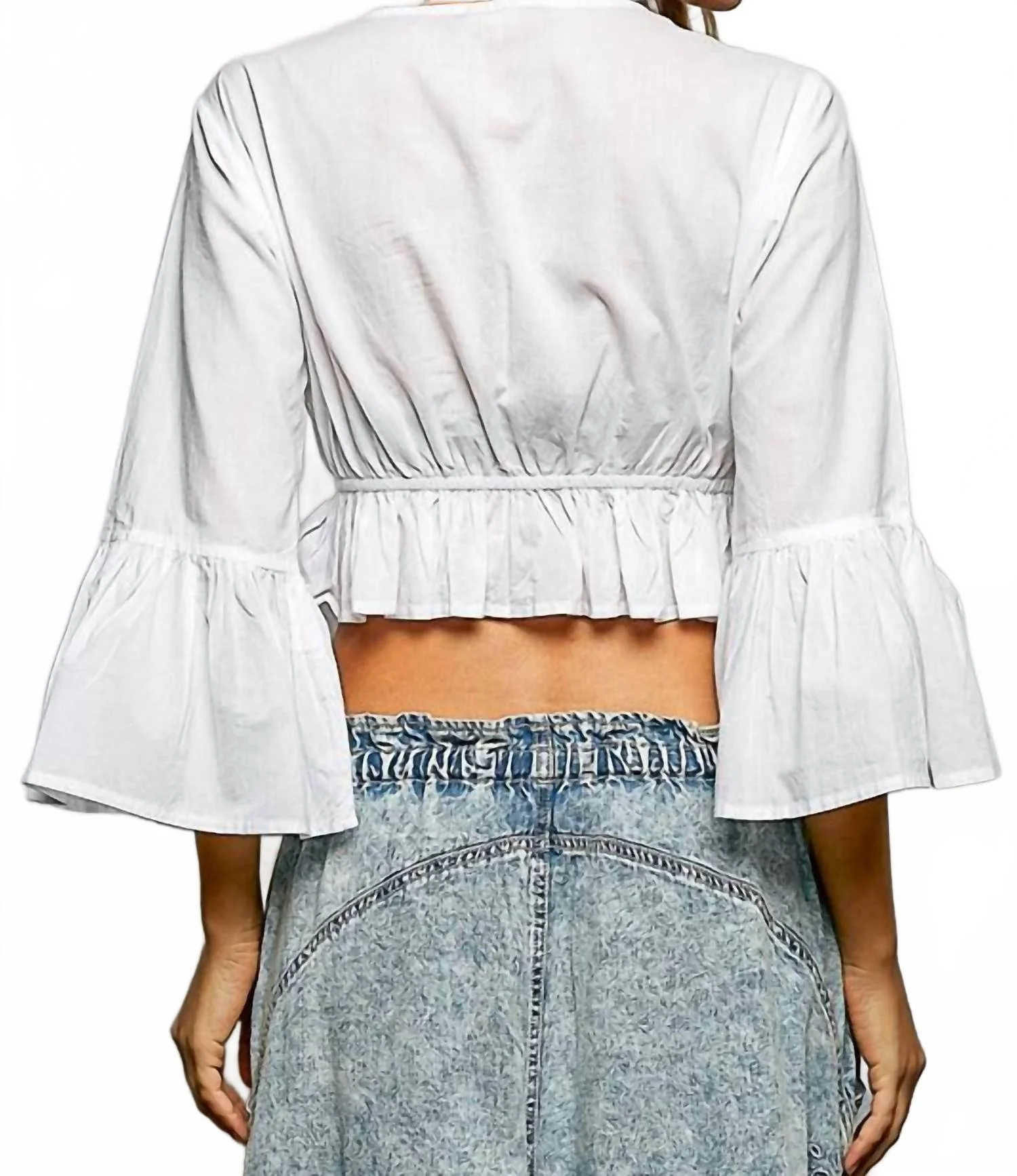 Angelica Embroidery Sequin Crop Top In White - Image 3