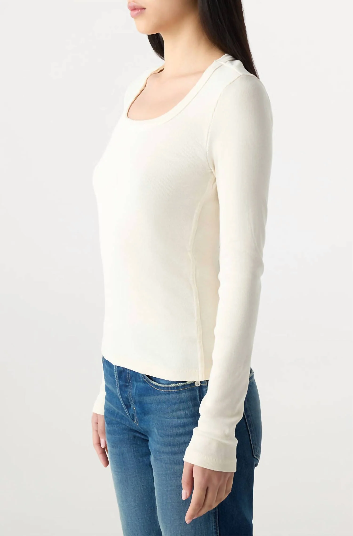 Angelina Long Sleeve Tee In Bone - Image 3