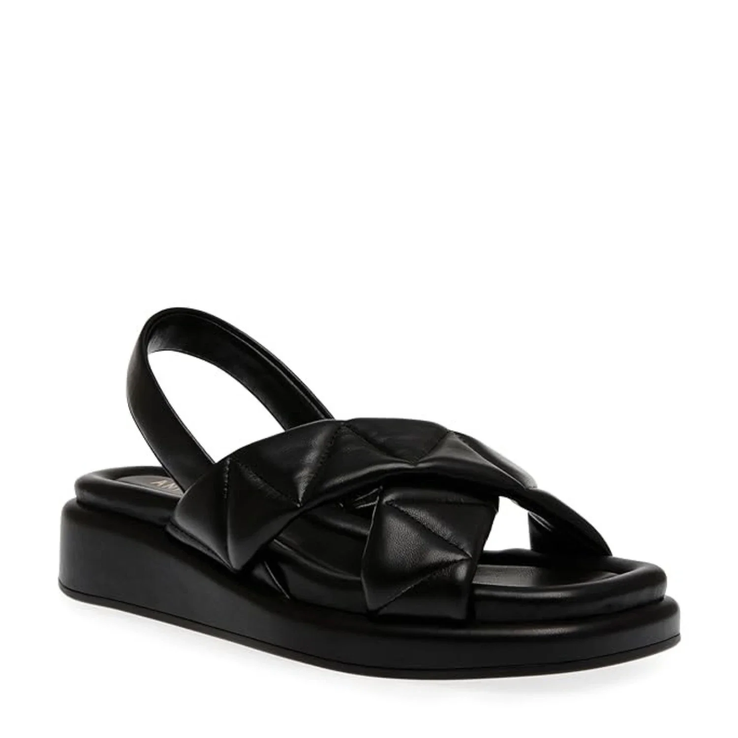 Anne Klein Air Sandals Women Black Leather Cross Strap Slingback HTAT903