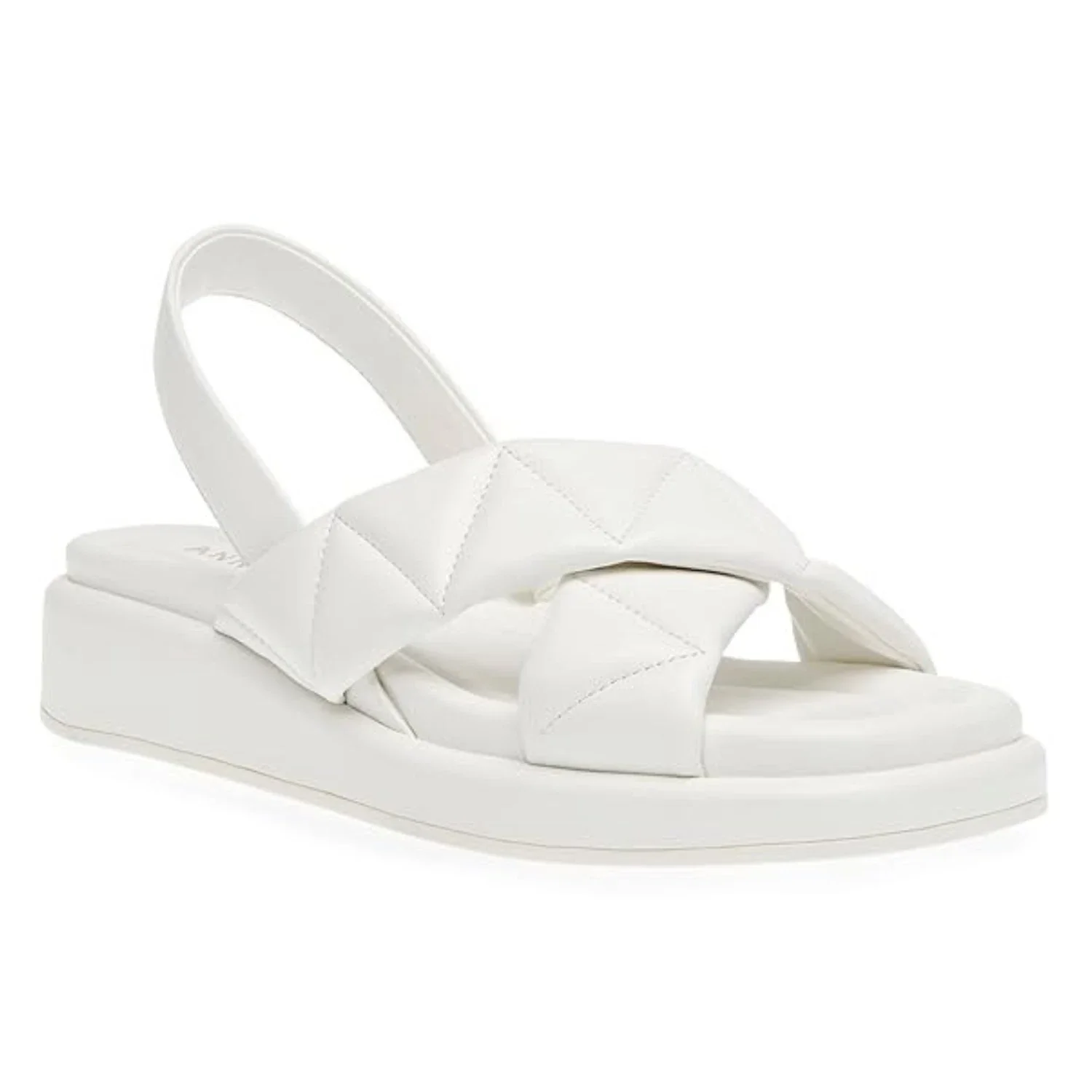 Anne Klein Air Sandals Women White Leather Cross Strap Slingback HTAT904