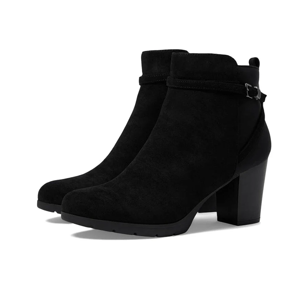 Anne Klein Riah Boots Women's Black Suede Round Toe Block Heel Bootie RHS8221