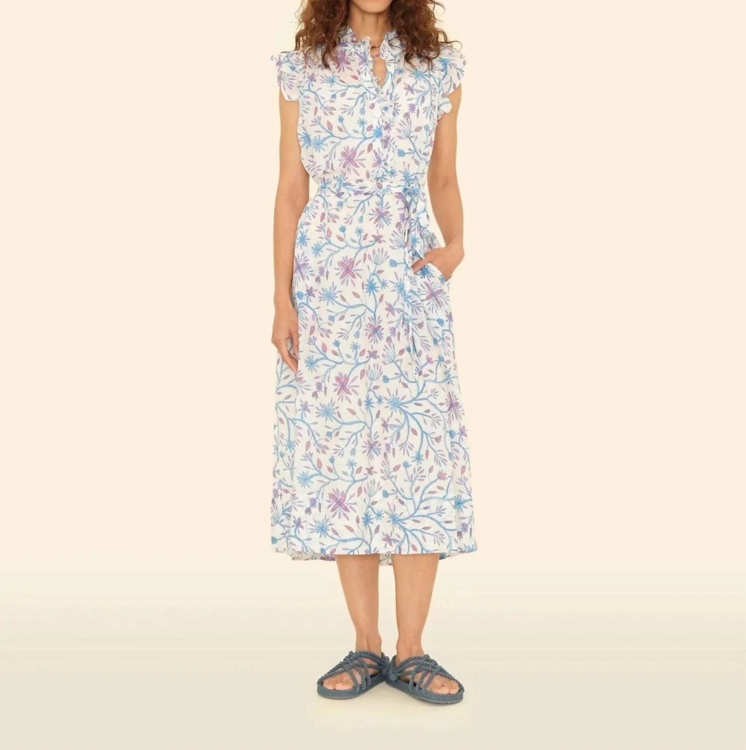 April Midi Dress In Ivory Blue