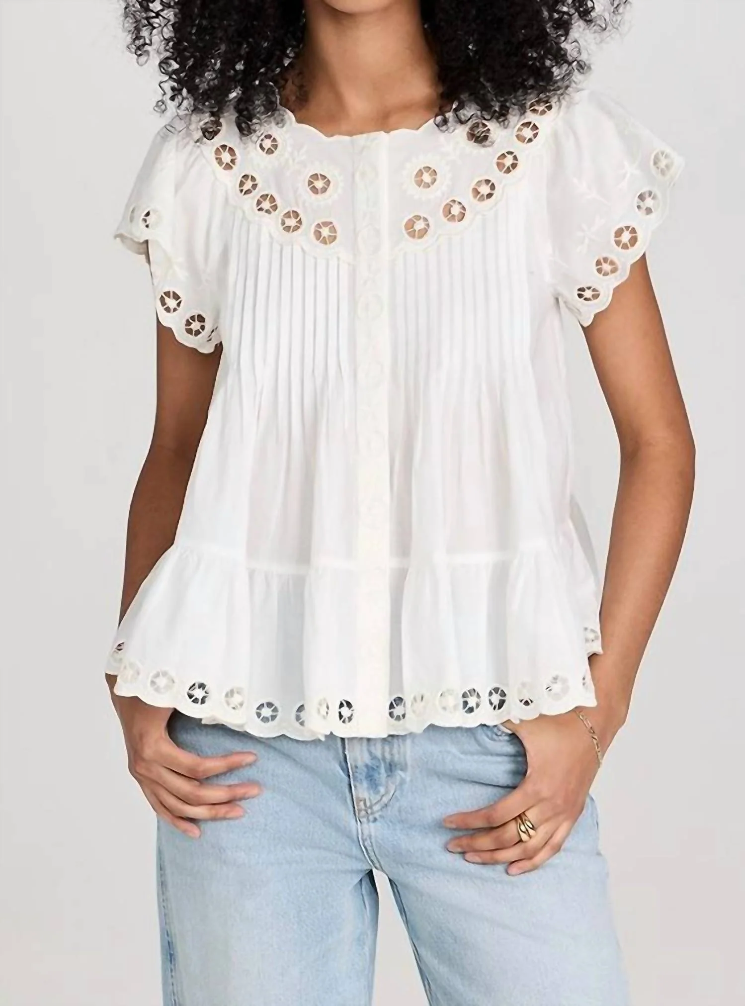 Arabella Embroidery Flutter Sleeve Tank Top In Cream