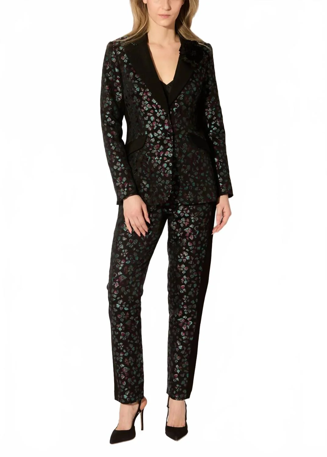 Arbora Jacquard Straight Leg Pants In Currant Multi