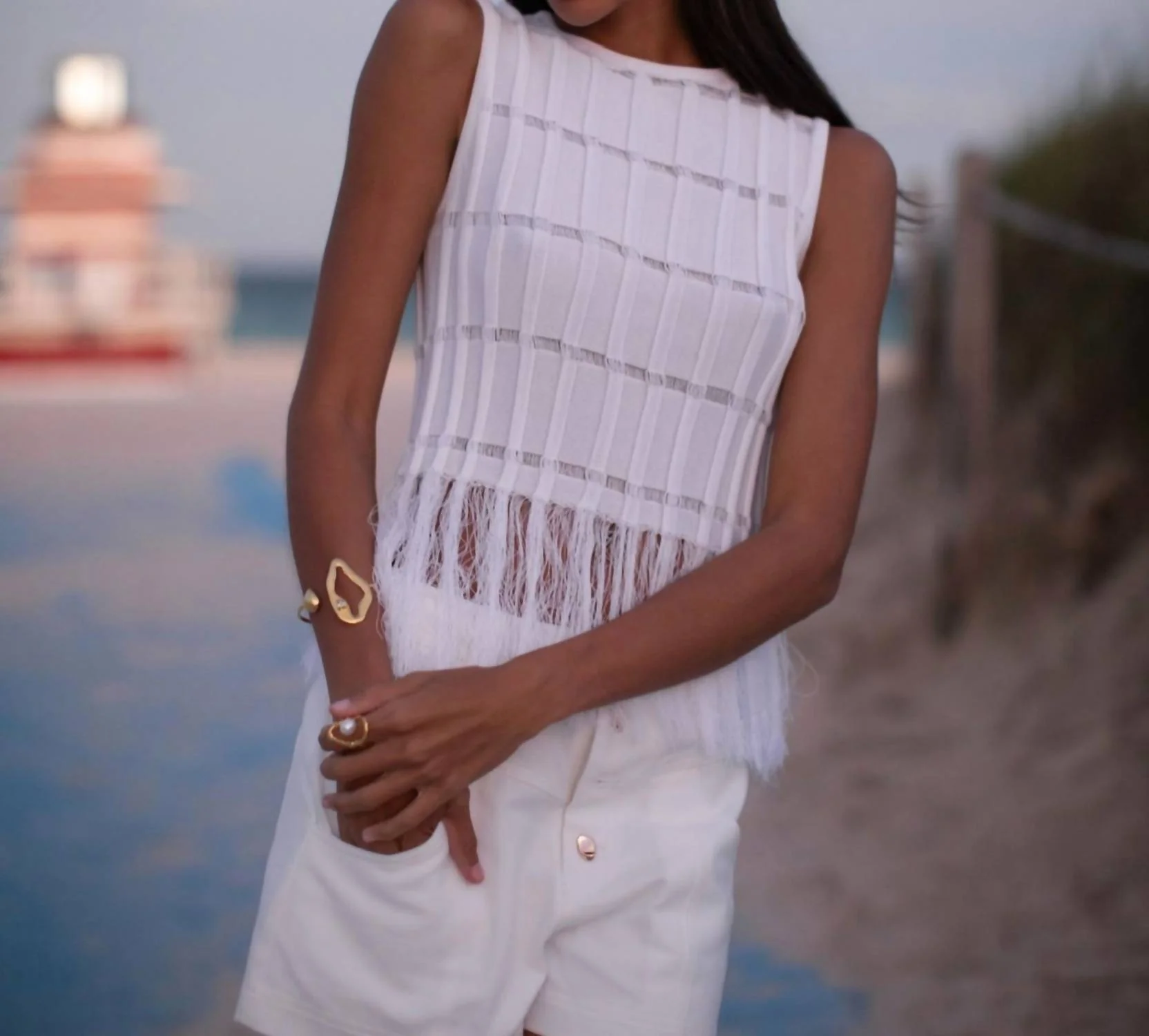 Aria Fringe Top In White - Image 2