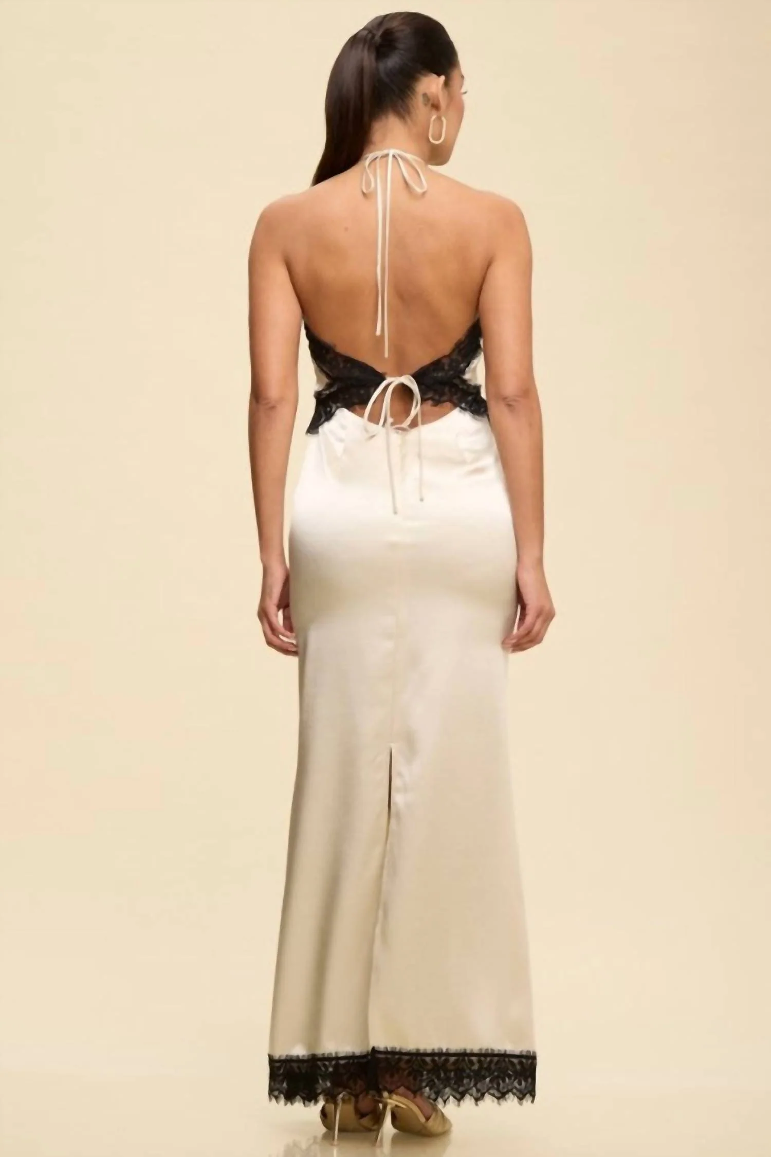 Aria Halter Lace Maxi Dress In Champagne - Image 2