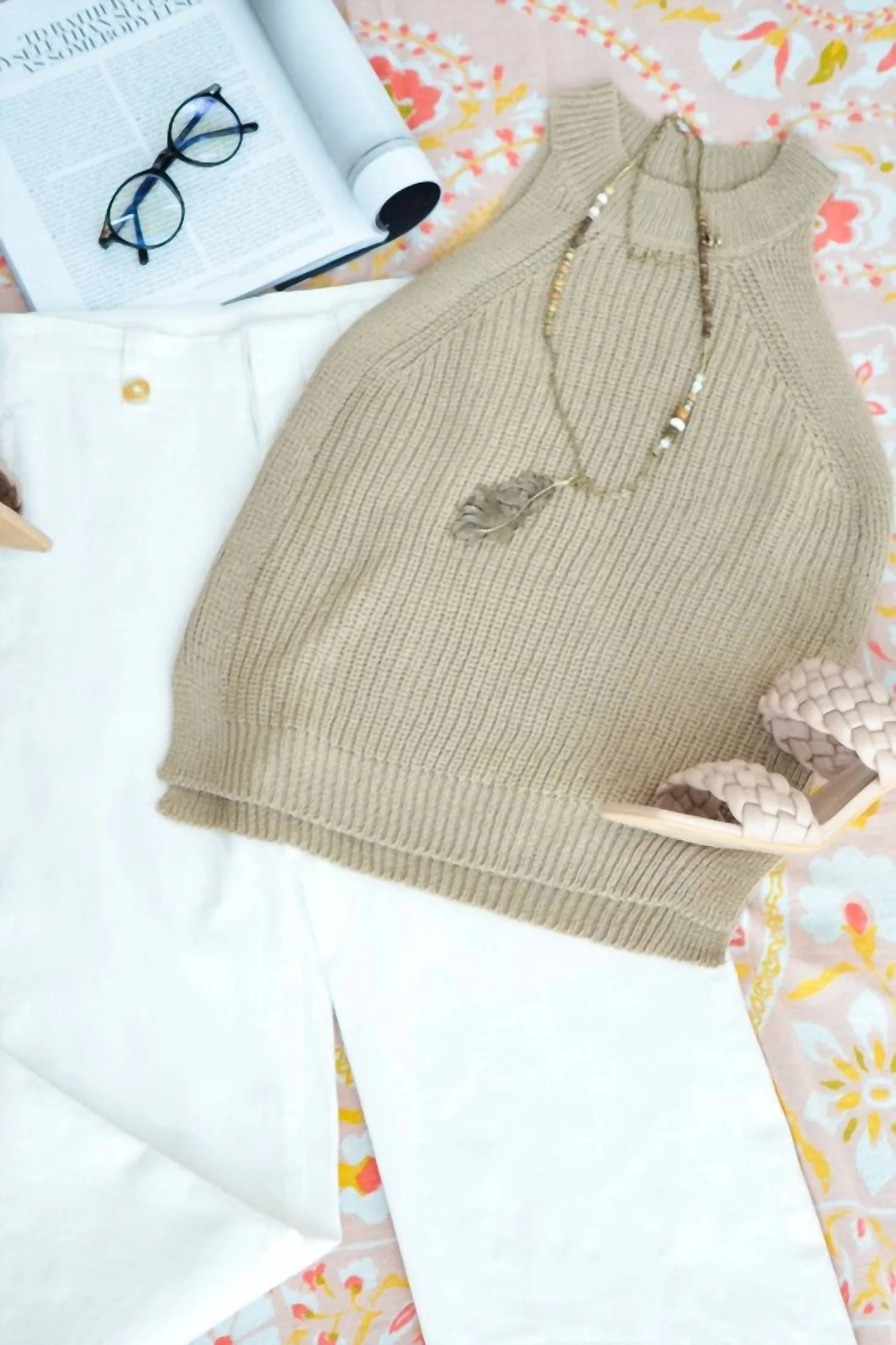 Ariah Halter Neck Tank In Taupe - Image 2
