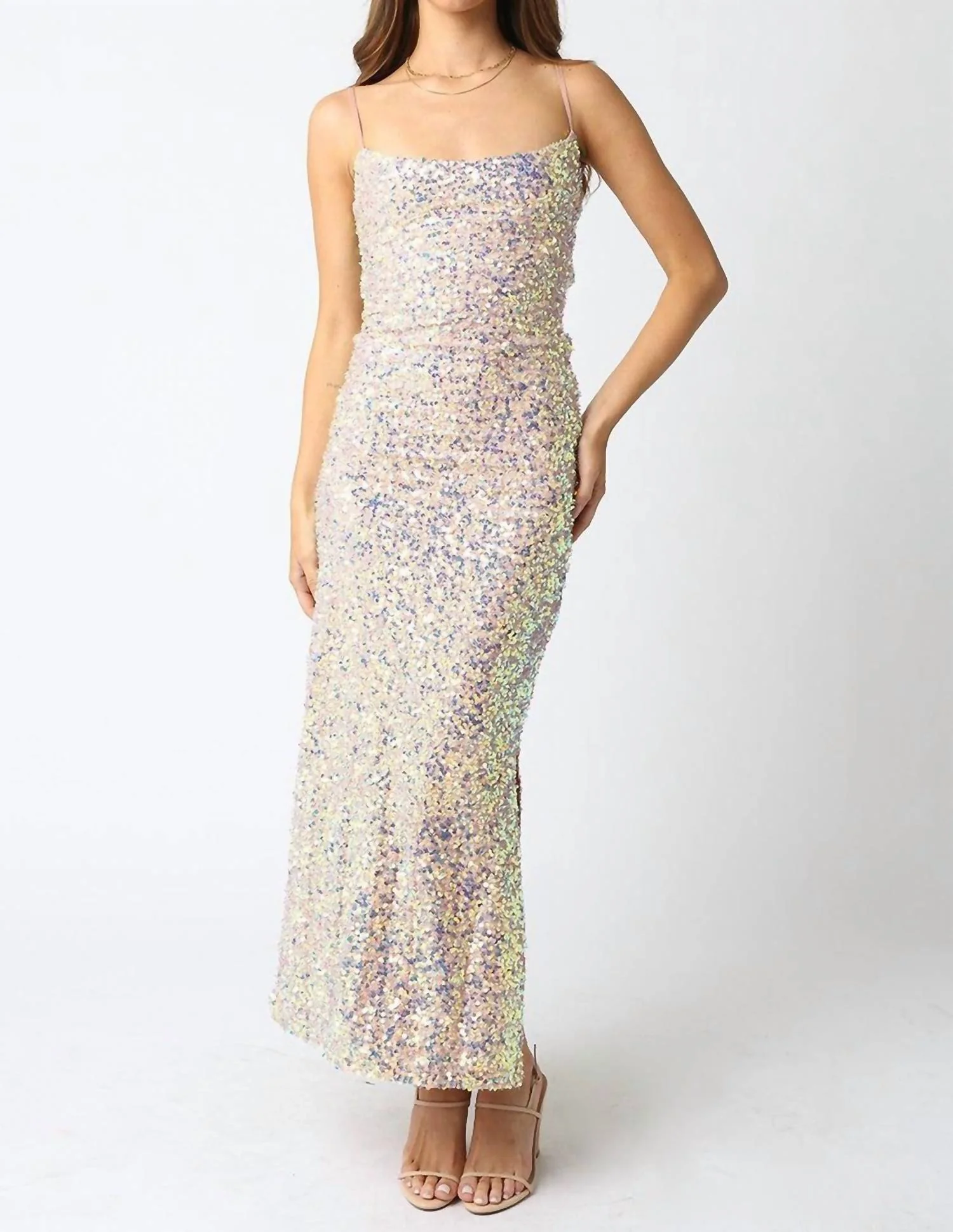 Ariel Mesh Sequin Maxi Formal Dress In Beige - Image 2