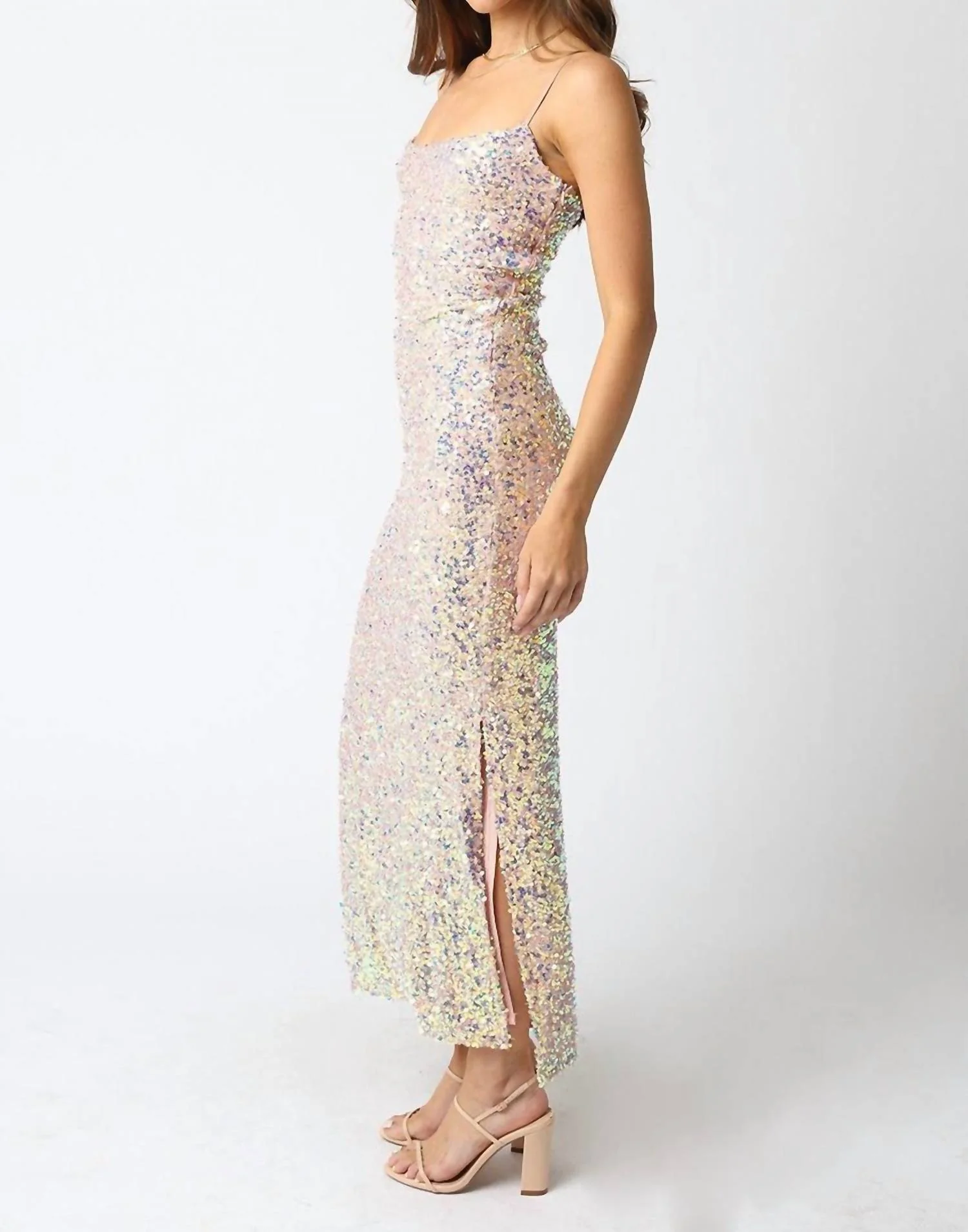 Ariel Mesh Sequin Maxi Formal Dress In Beige - Image 3