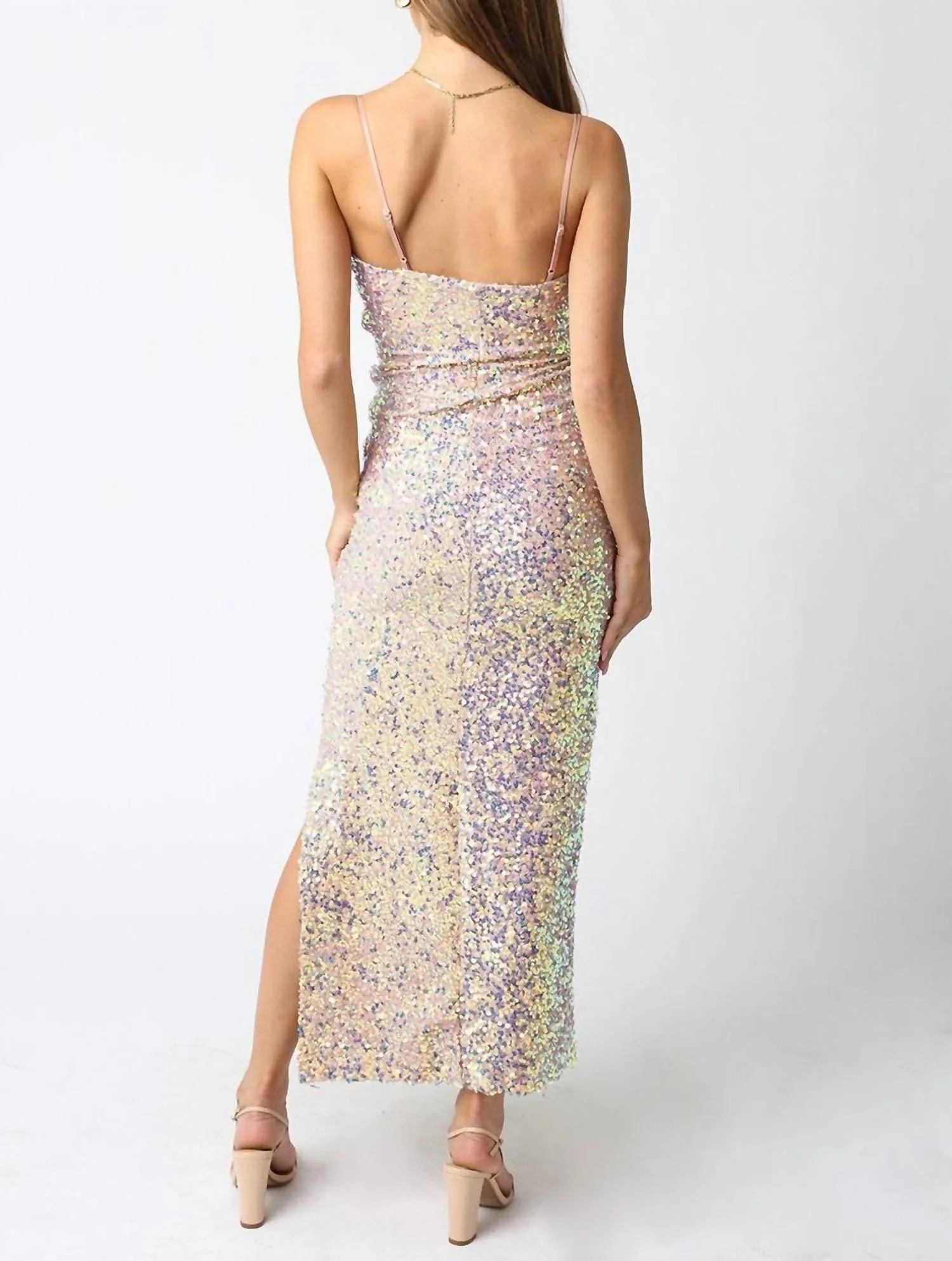 Ariel Mesh Sequin Maxi Formal Dress In Beige - Image 4