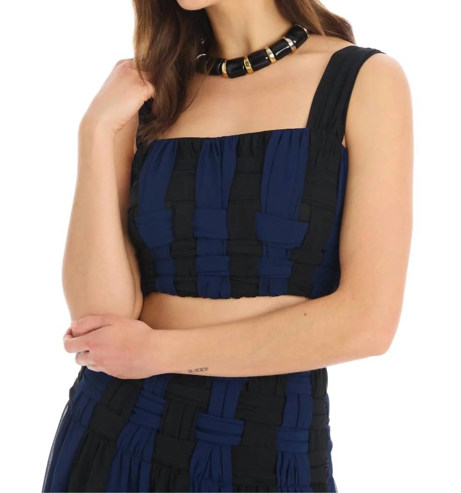 Ariella Basket Weave Tank In Navy/black - Image 3
