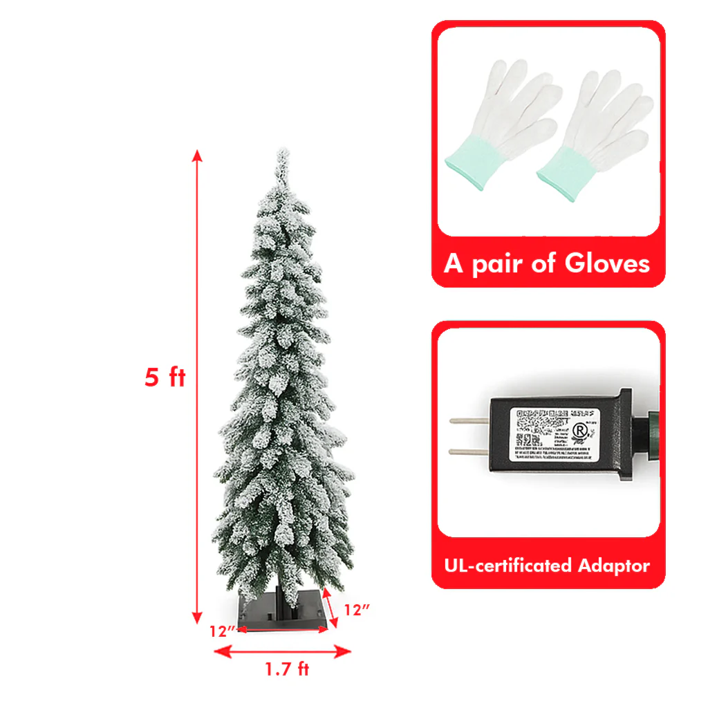 Artificial Slim Pencil Xmas Tree with Snow-Flocked Branches - Image 3