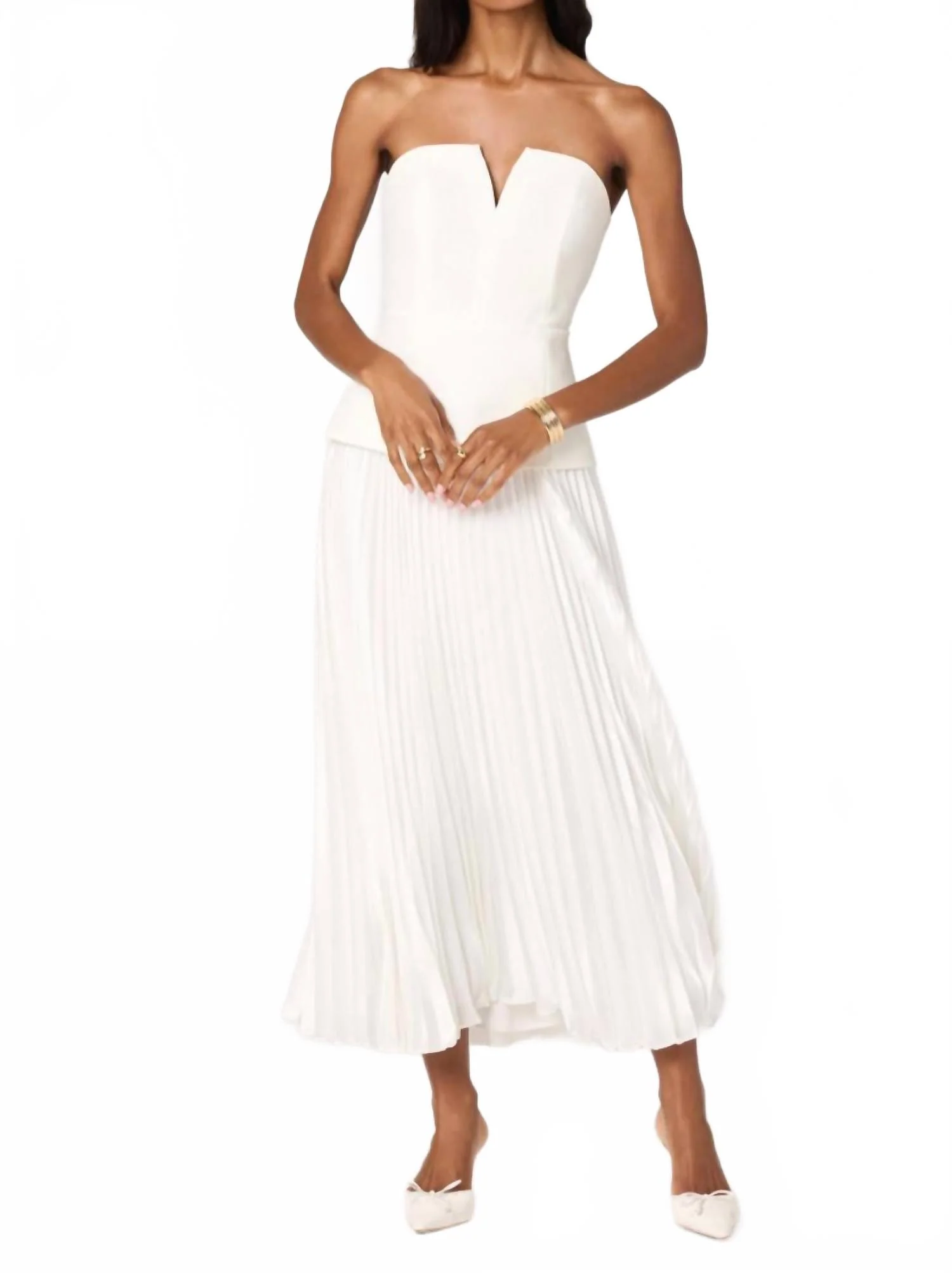 Aryana Pleated Dress In White