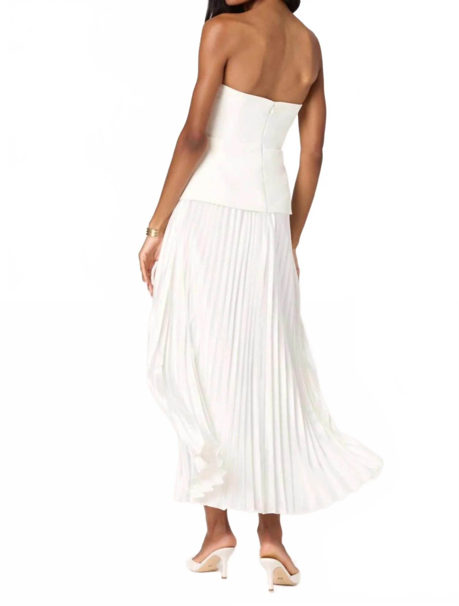 Aryana Pleated Dress In White - Image 2