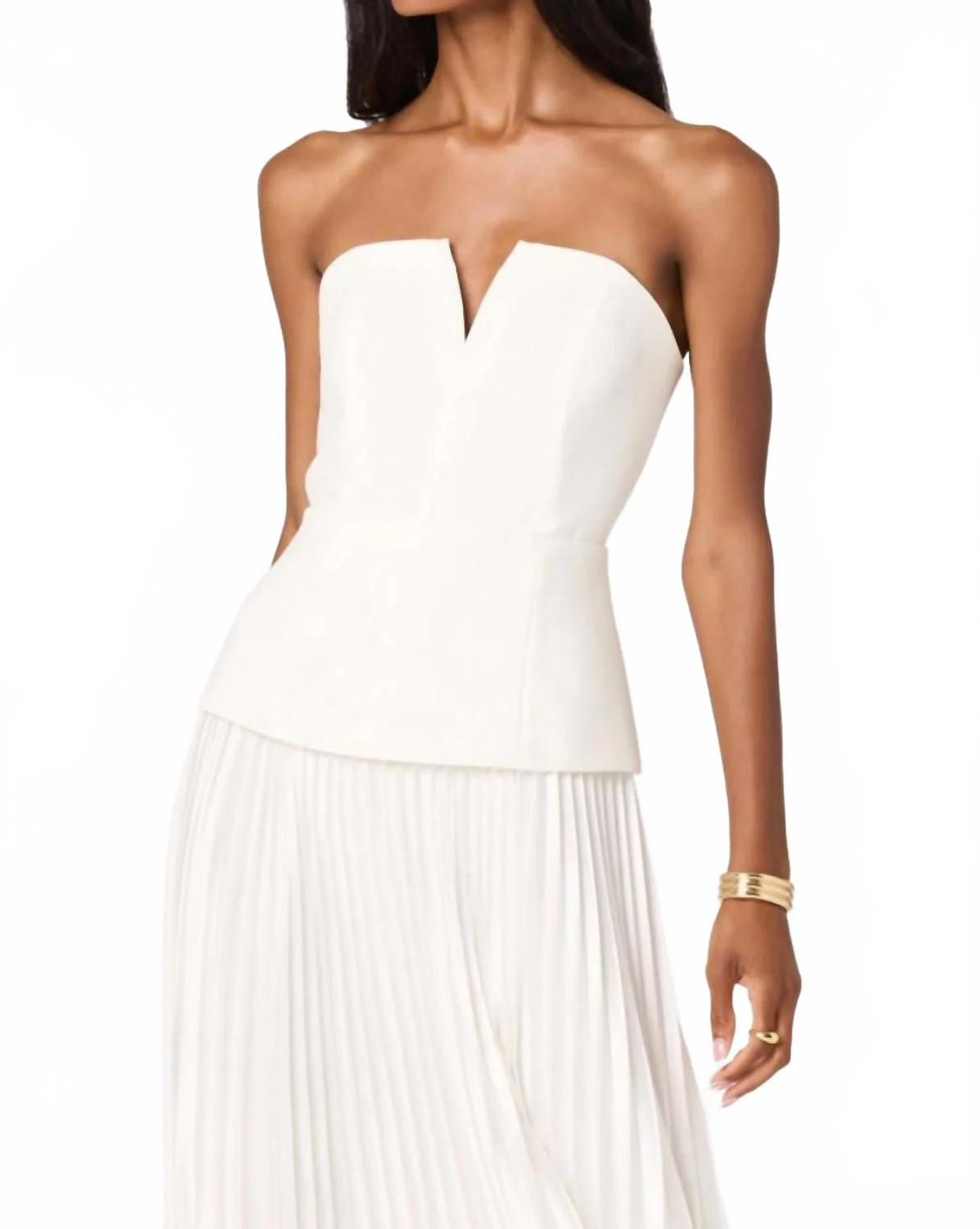 Aryana Pleated Dress In White - Image 4