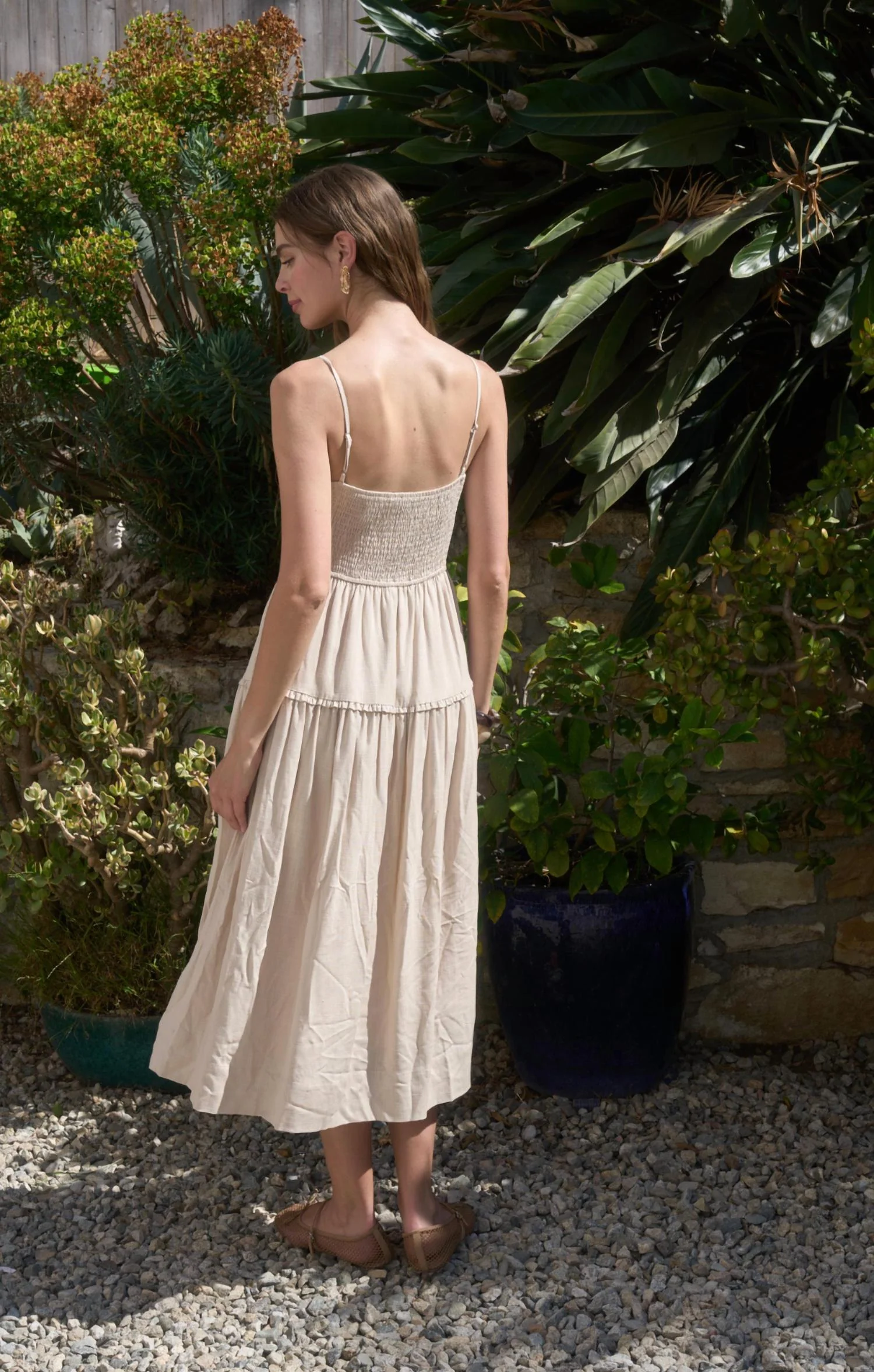 Ashley Scallop Midi Dress In Beige - Image 2