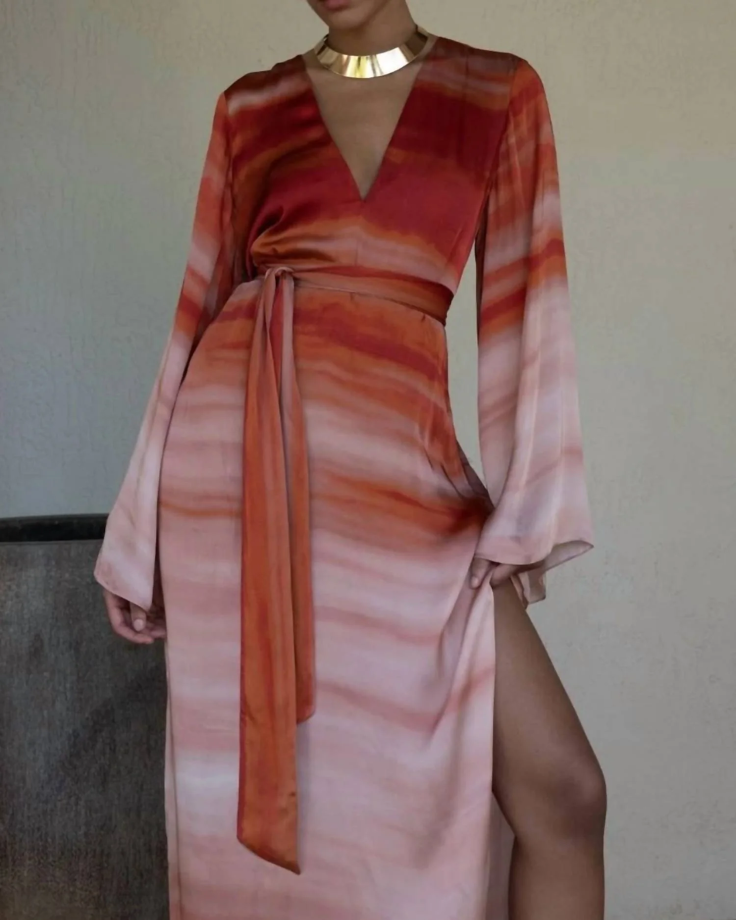 Asma Long Dress With Belt In Multi - Image 2