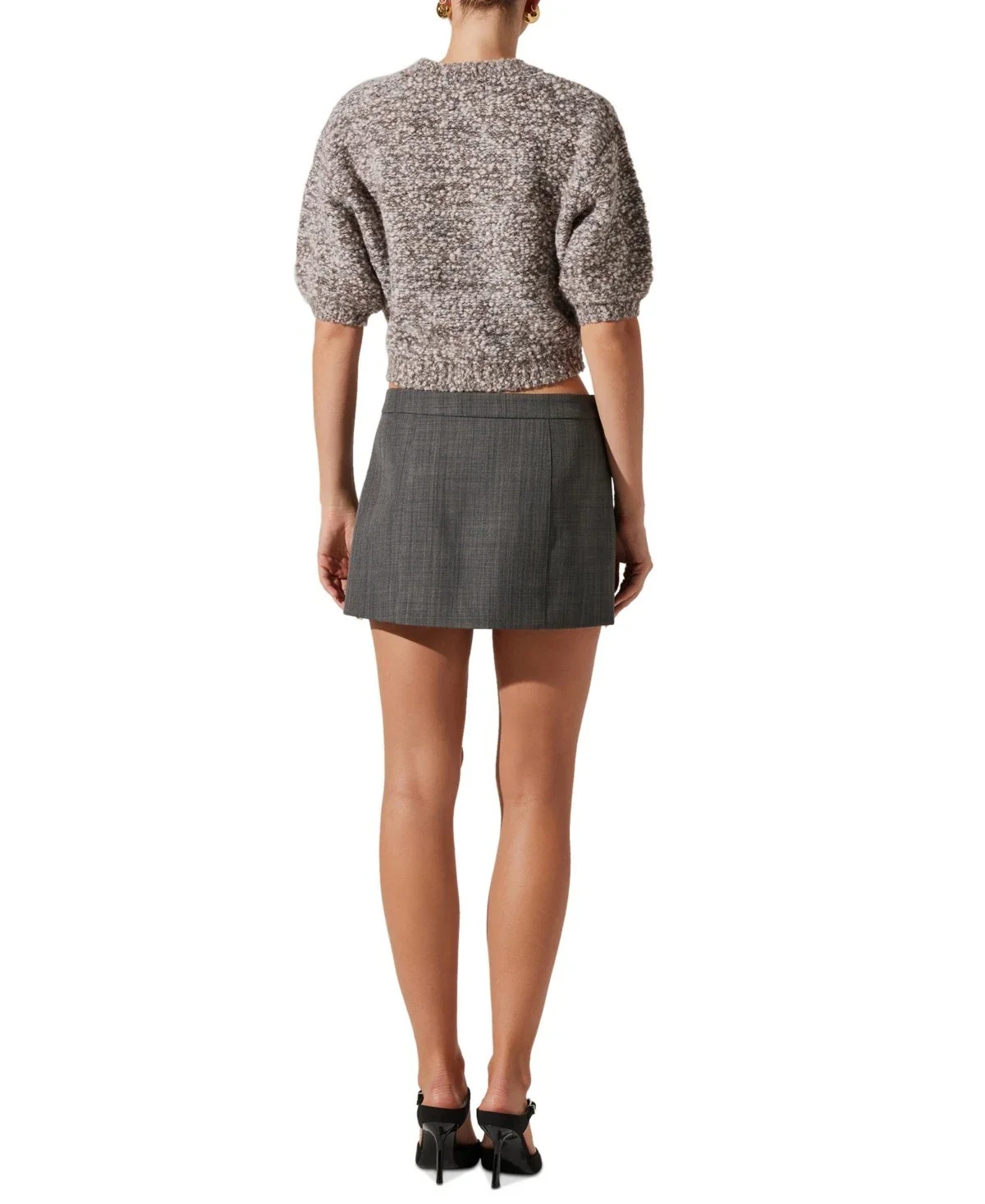 ASTR the Label Colette Sweater Women Gray Wool Blend Puff Sleeve Cropped PAL6 - Image 2
