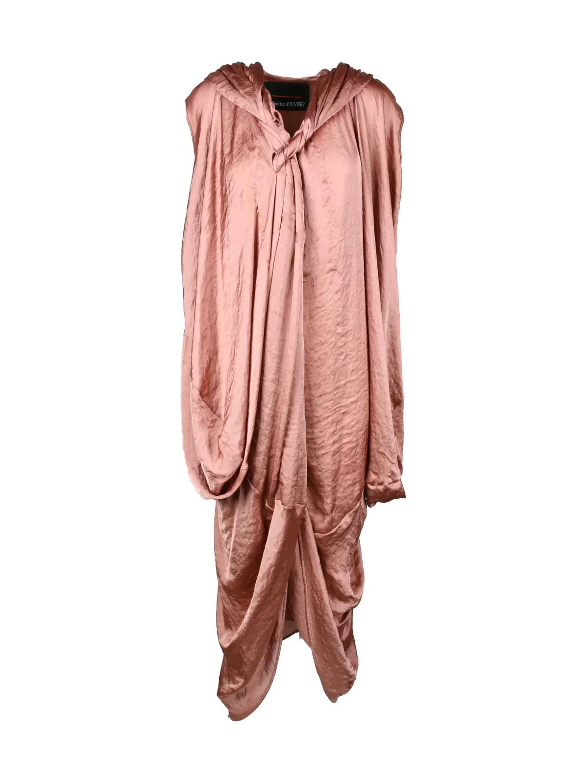 Asymmetrical Draped Long Dress with Satin Finish