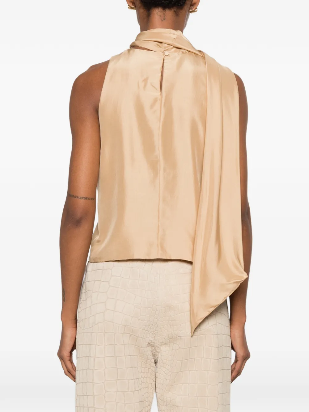 Asymmetrical Satin Top with Draped Cowl Neckline - Image 4