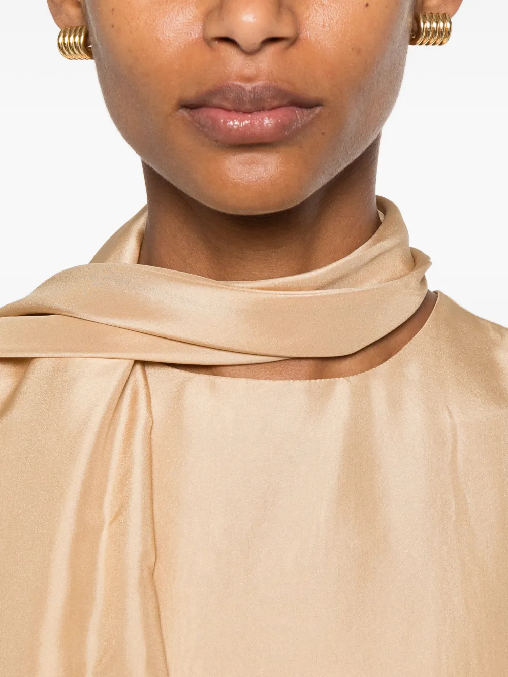 Asymmetrical Satin Top with Draped Cowl Neckline - Image 5