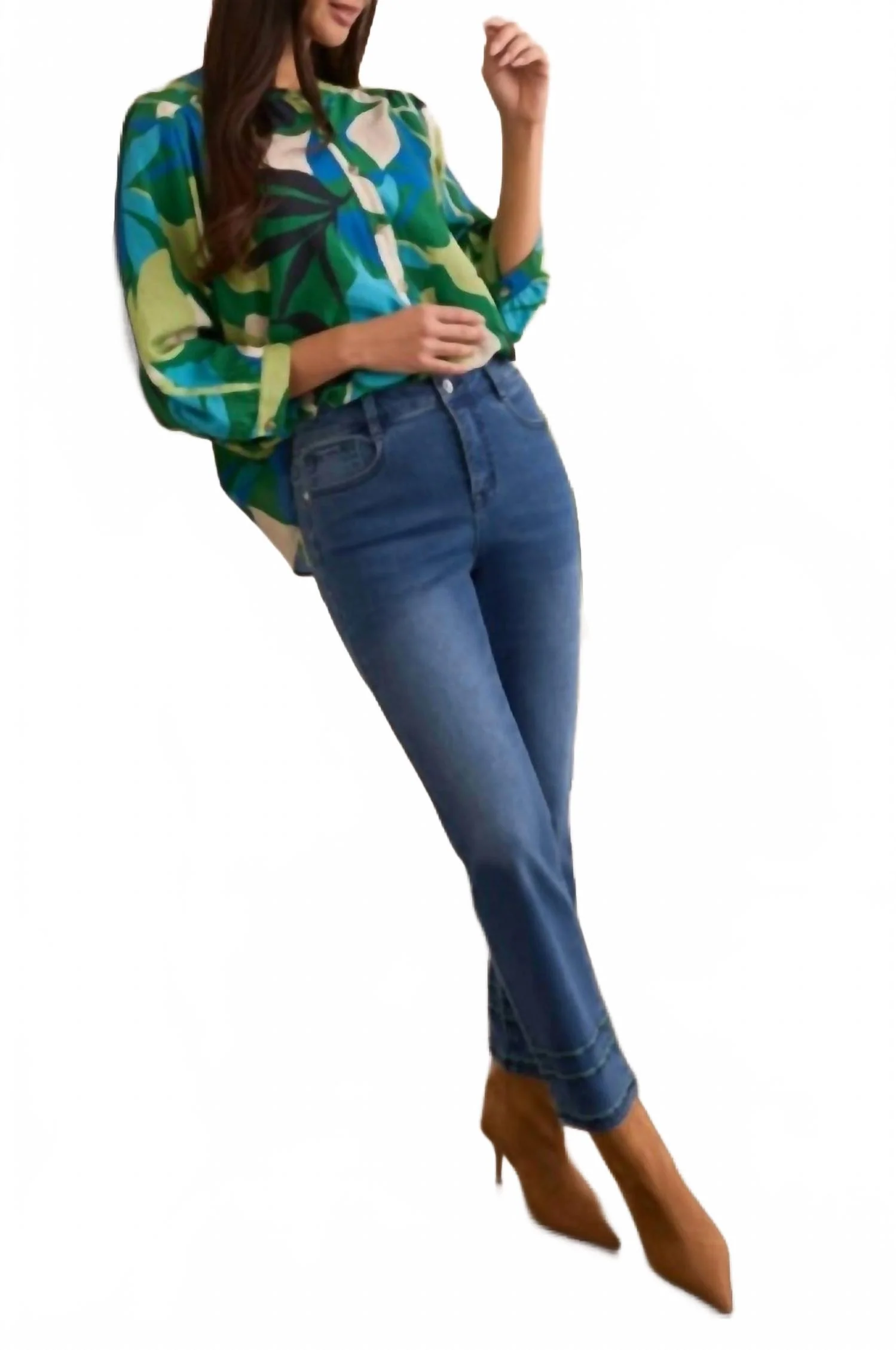 Audrey Straight Crop Jeans With Tape Embroidery In Dark Eclipse - Image 4